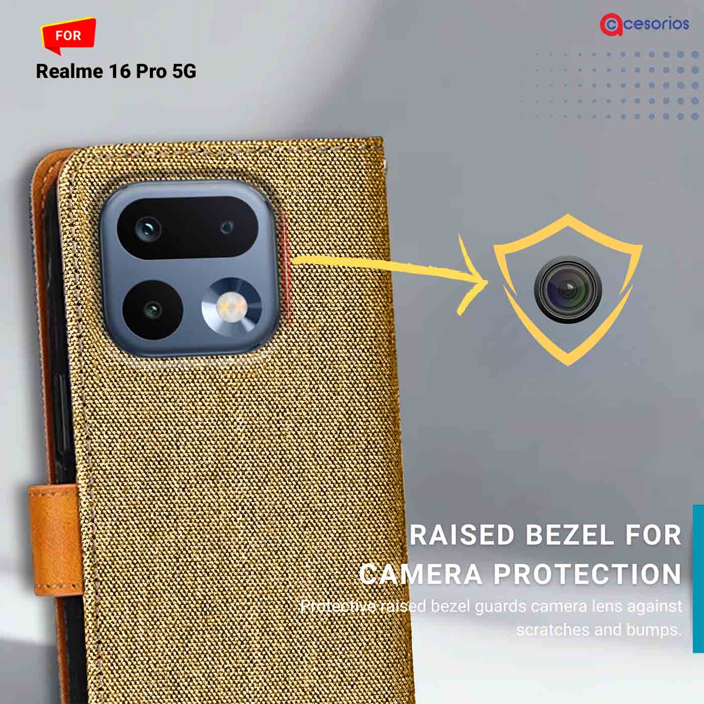 Denim & Leather back panel — Realme 16 Pro 5G in Light Brown mobile case