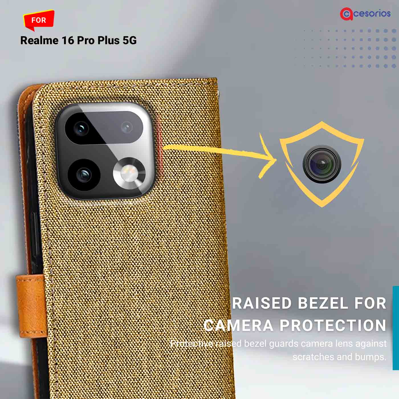 Denim & Leather back panel — Realme 16 Pro Plus 5G in Light Brown mobile case