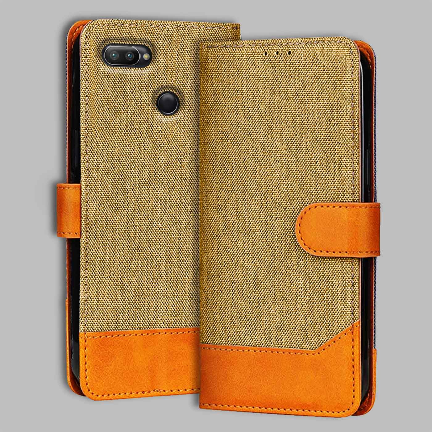 Realme 2 Pro flip cover in Light Brown — front view by Accesorios