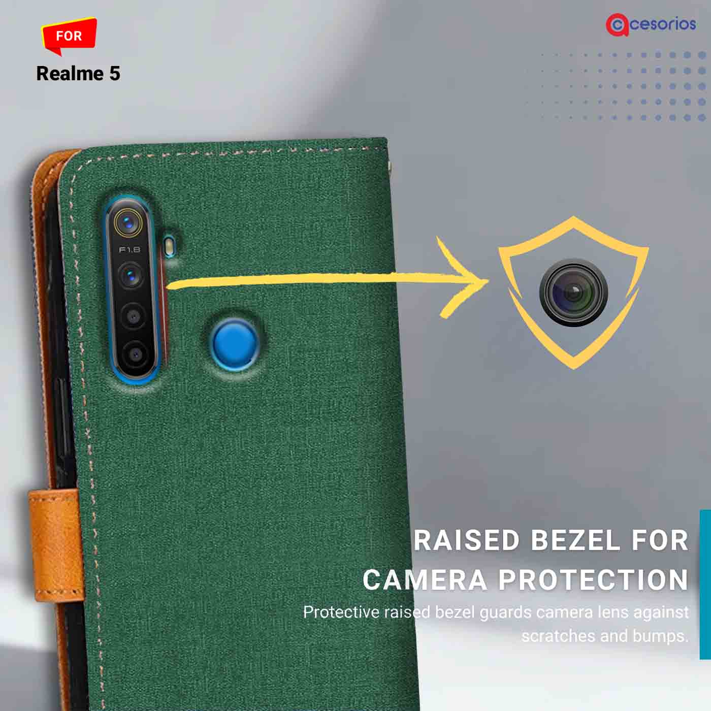 Canvas & Suede back panel — Realme 5 in Green mobile case