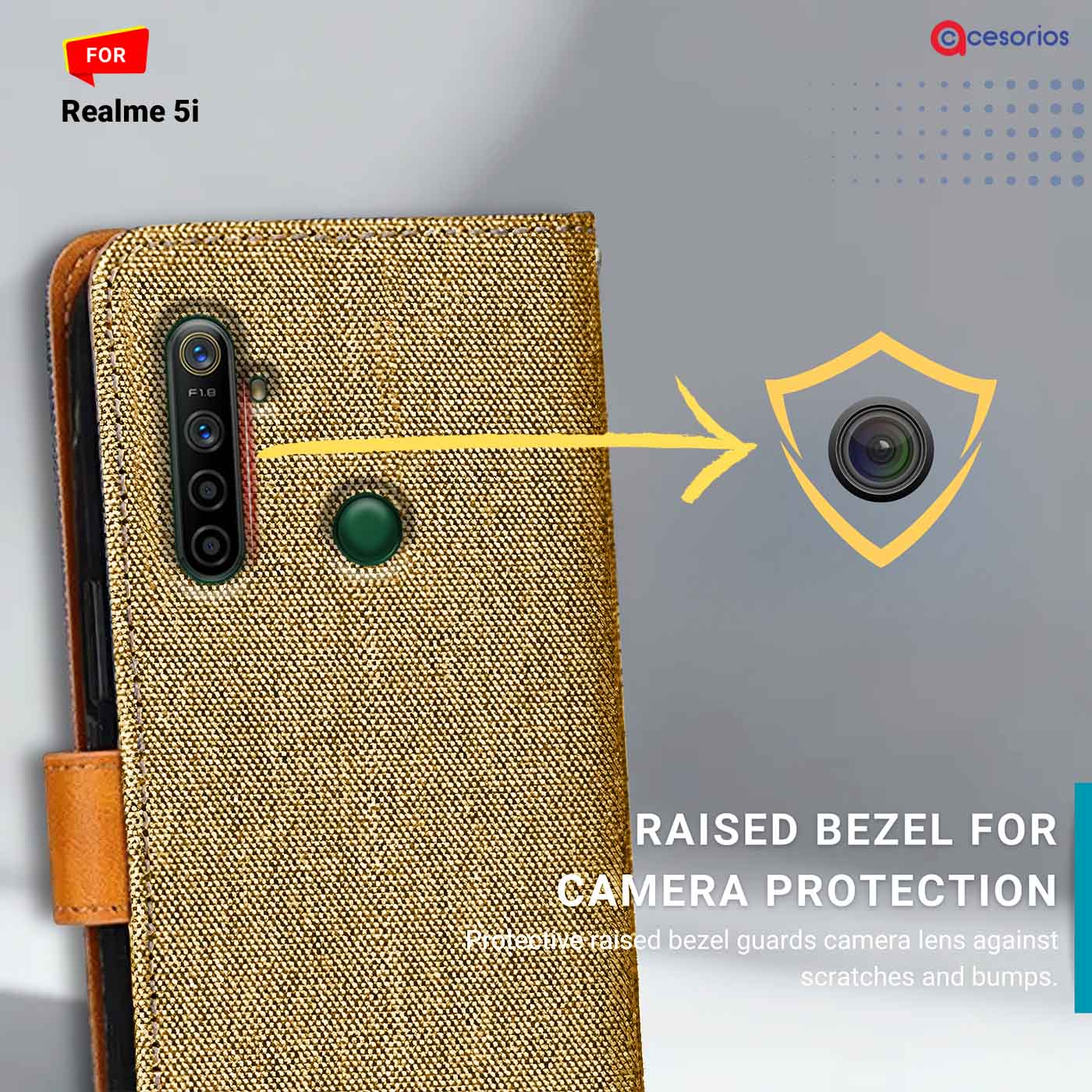 Denim & Leather back panel — Realme 5I in Light Brown mobile case