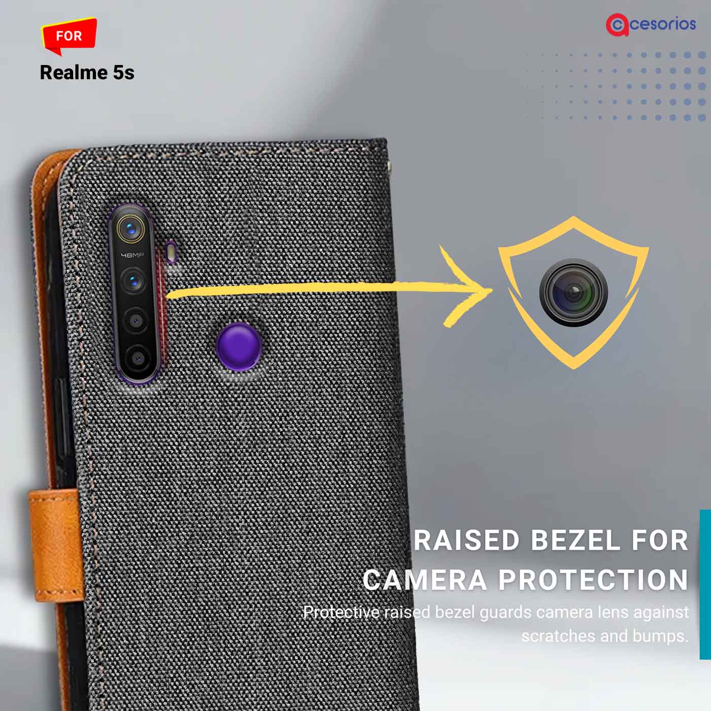 Accesorios Realme 5S denim flip cover – Grey – Image 2 #color_
