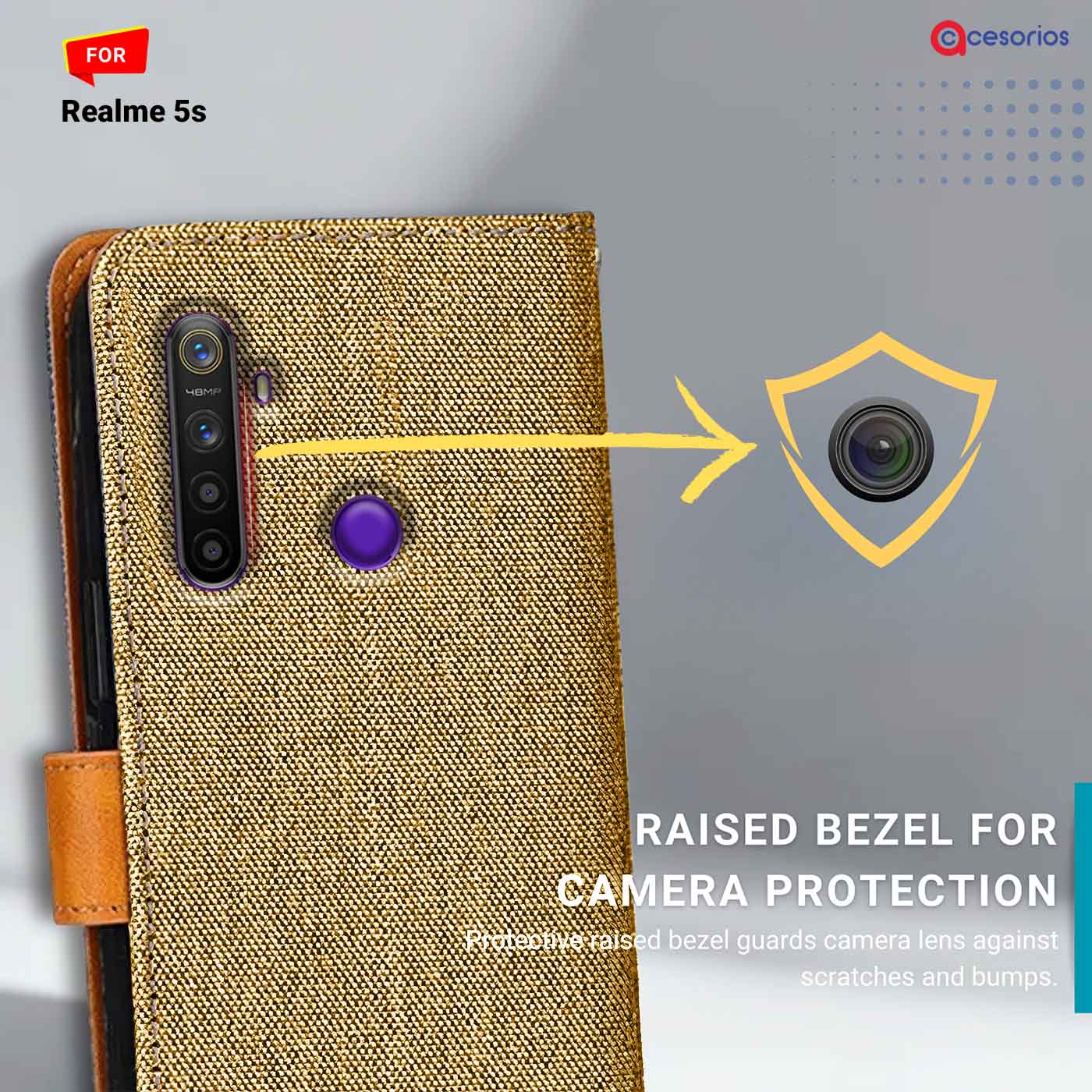 Denim & Leather back panel — Realme 5S in Light Brown mobile case