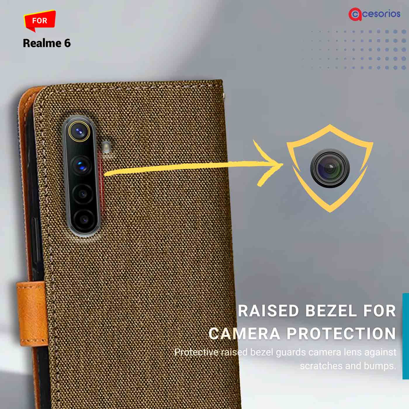 Accesorios Realme 6 denim flip cover – Dark Brown – Image 2 #color_dark b