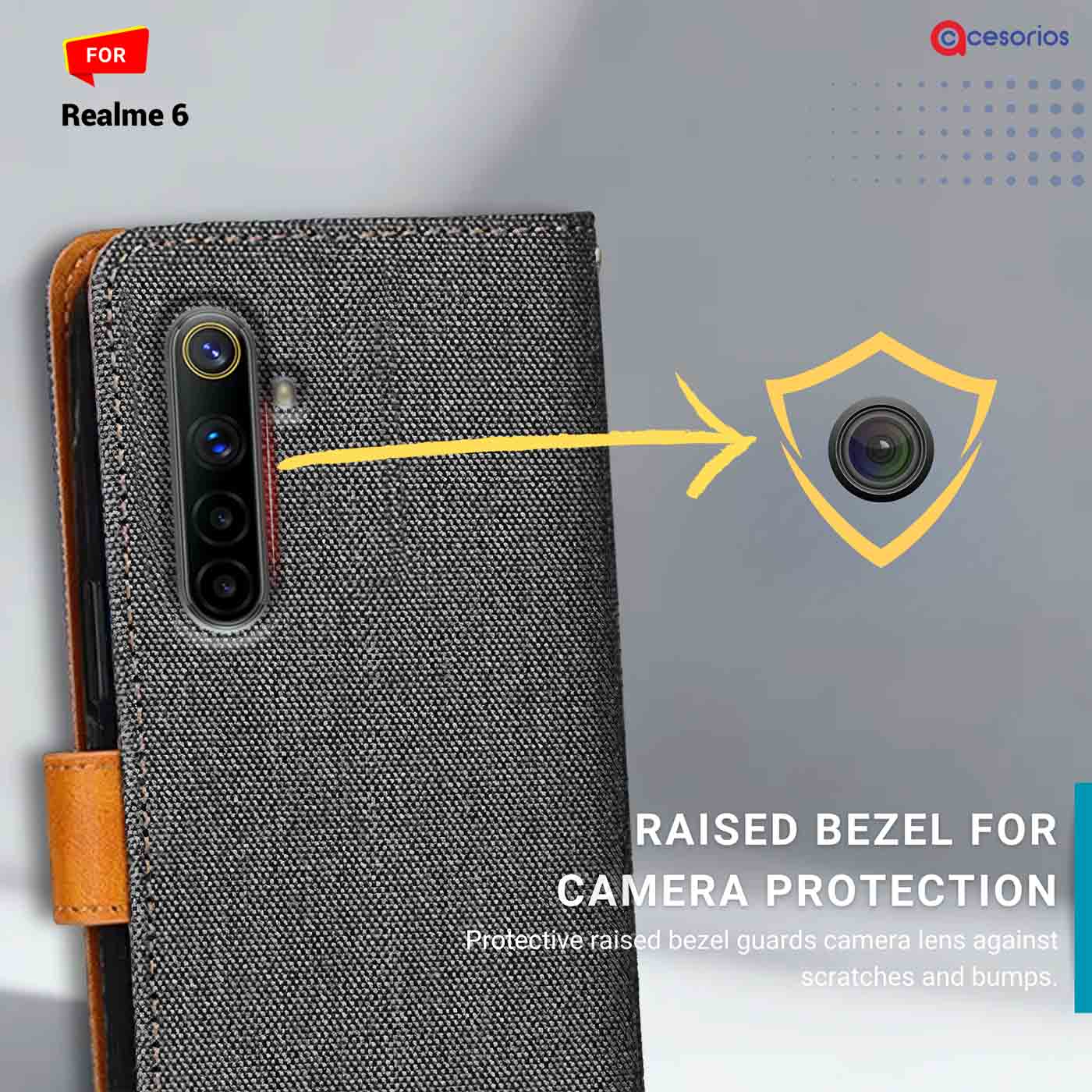 Accesorios Realme 6 denim flip cover – Grey – Image 2 #color_