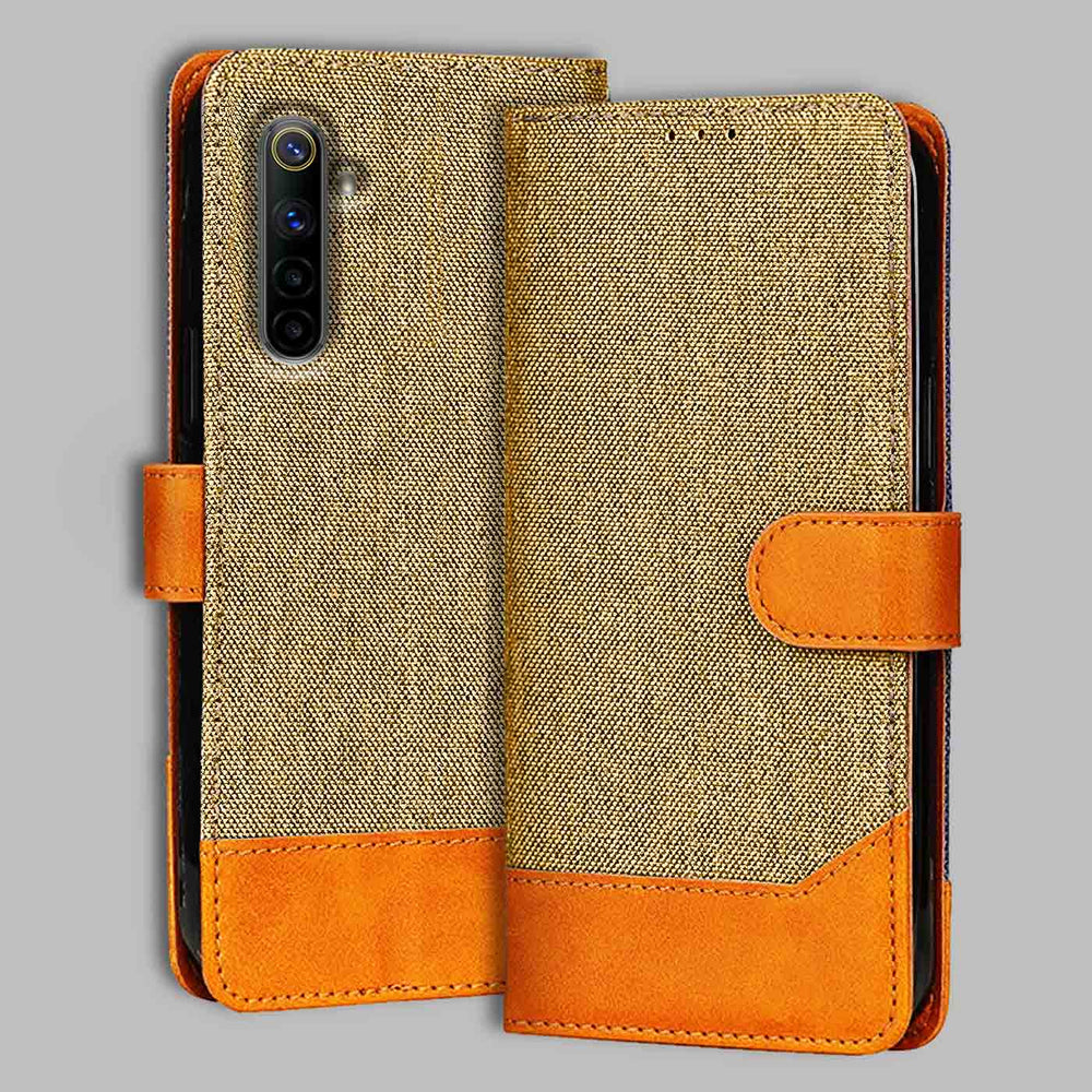 Realme 6 flip cover in Light Brown — front view by Accesorios