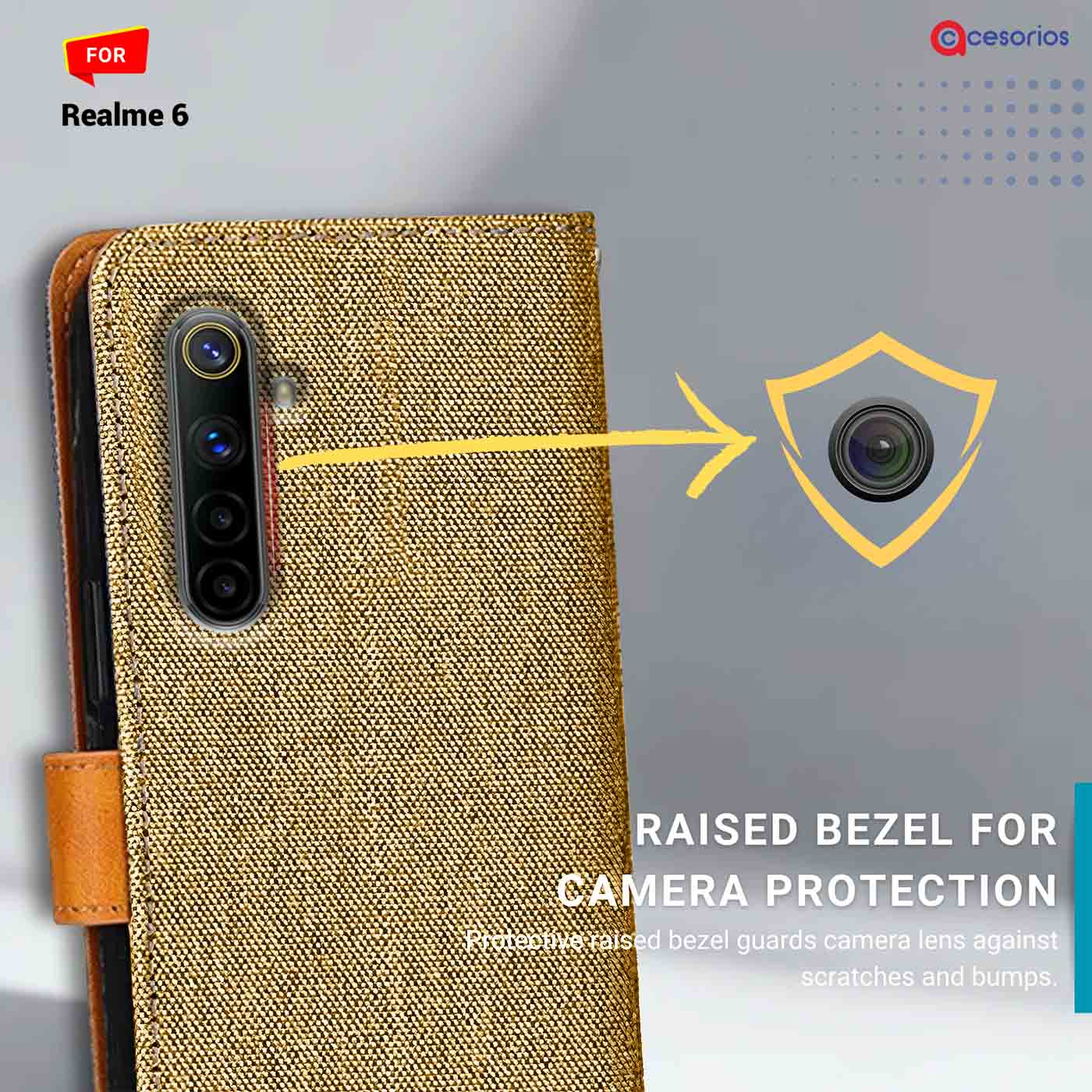 Accesorios Realme 6 denim flip cover – Light Brown – Image 2 #color_light b