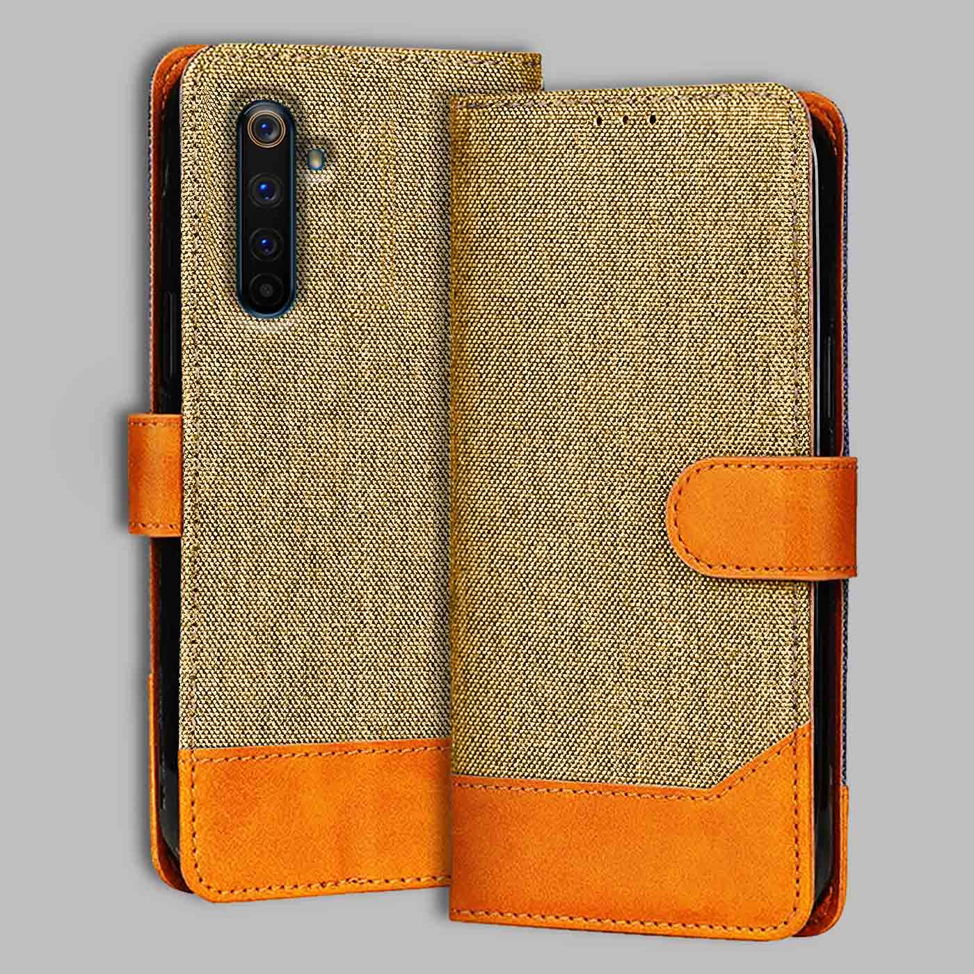 Accesorios Realme 6 Pro denim flip cover – Light Brown – Image 1 #color_light b