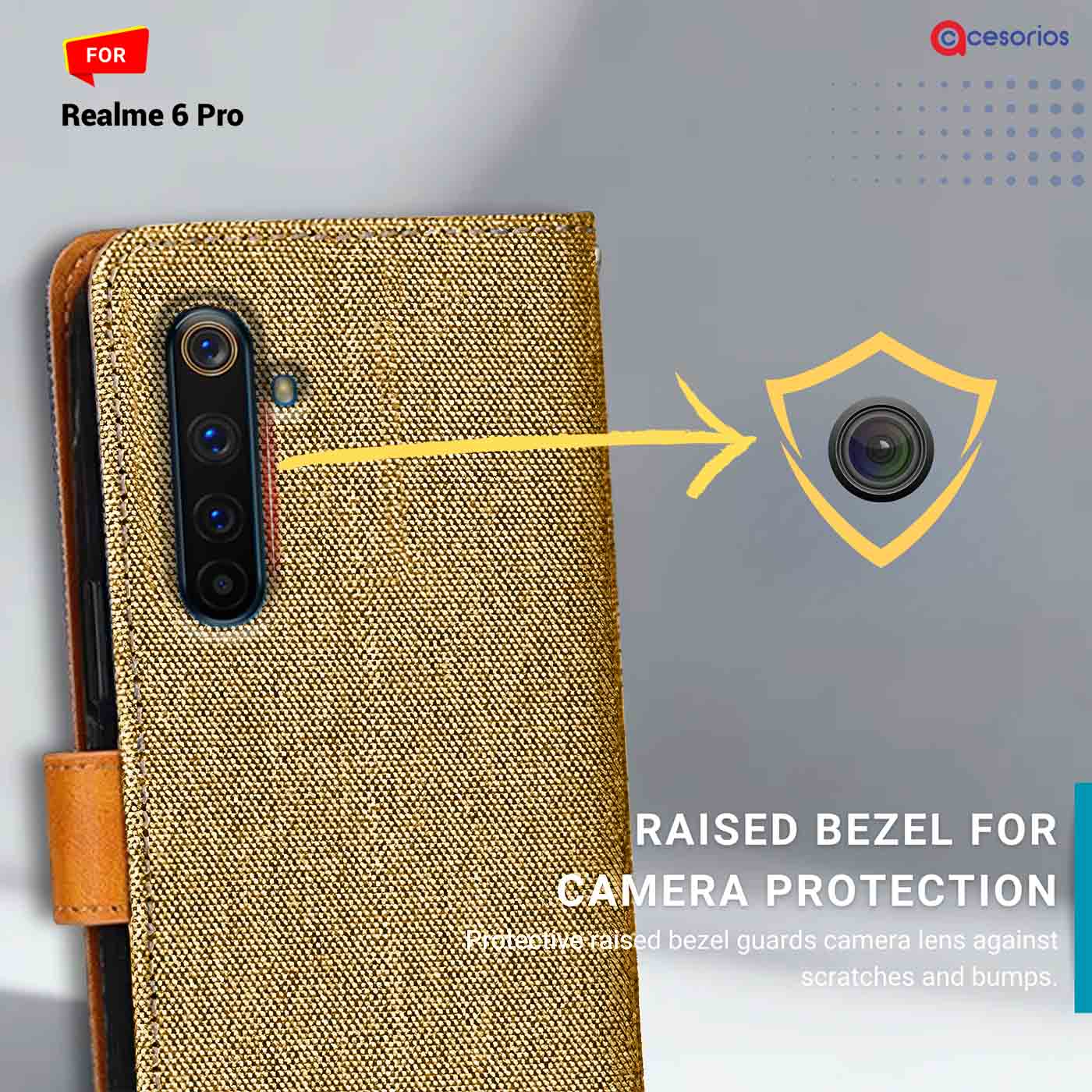 Accesorios Realme 6 Pro denim flip cover – Light Brown – Image 2 #color_light b