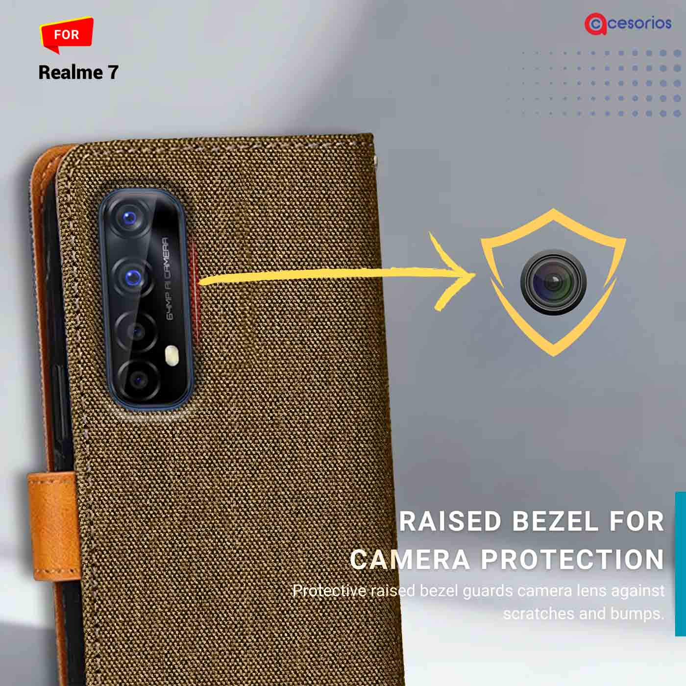 Denim & Leather back panel — Realme 7 in Dark Brown mobile case