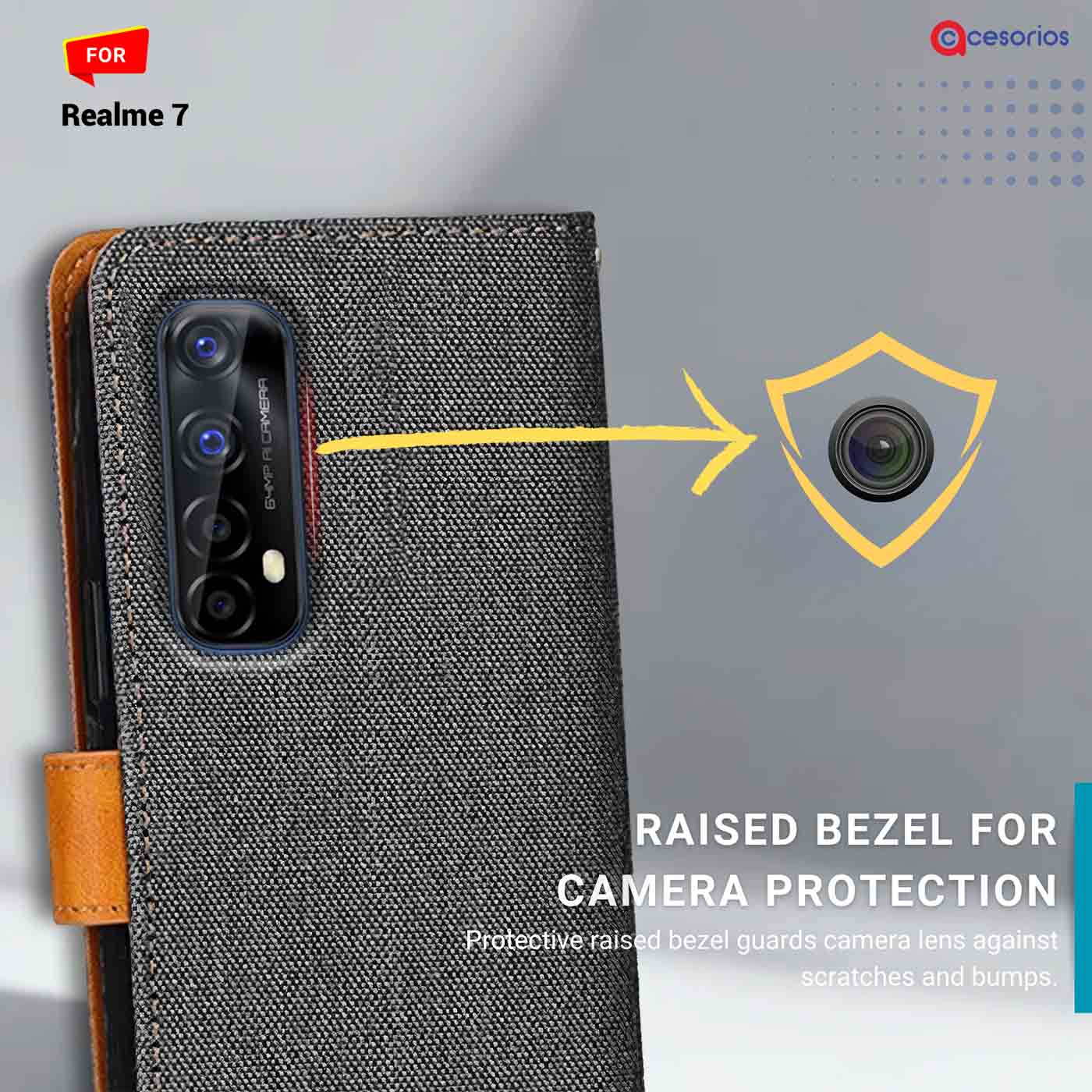 Accesorios Realme 7 denim flip cover – Grey – Image 2 #color_