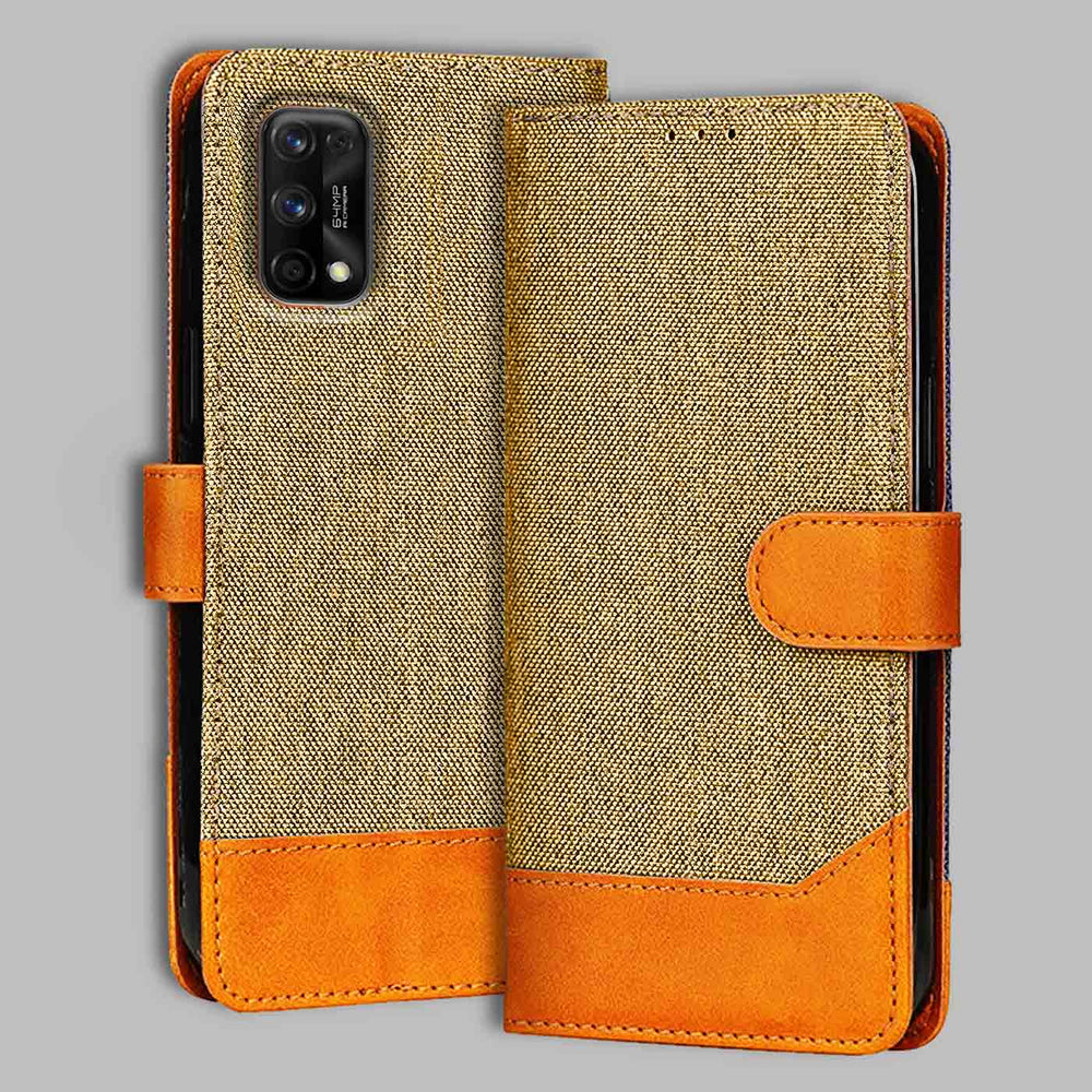 Realme 7 Pro flip cover in Light Brown — front view by Accesorios