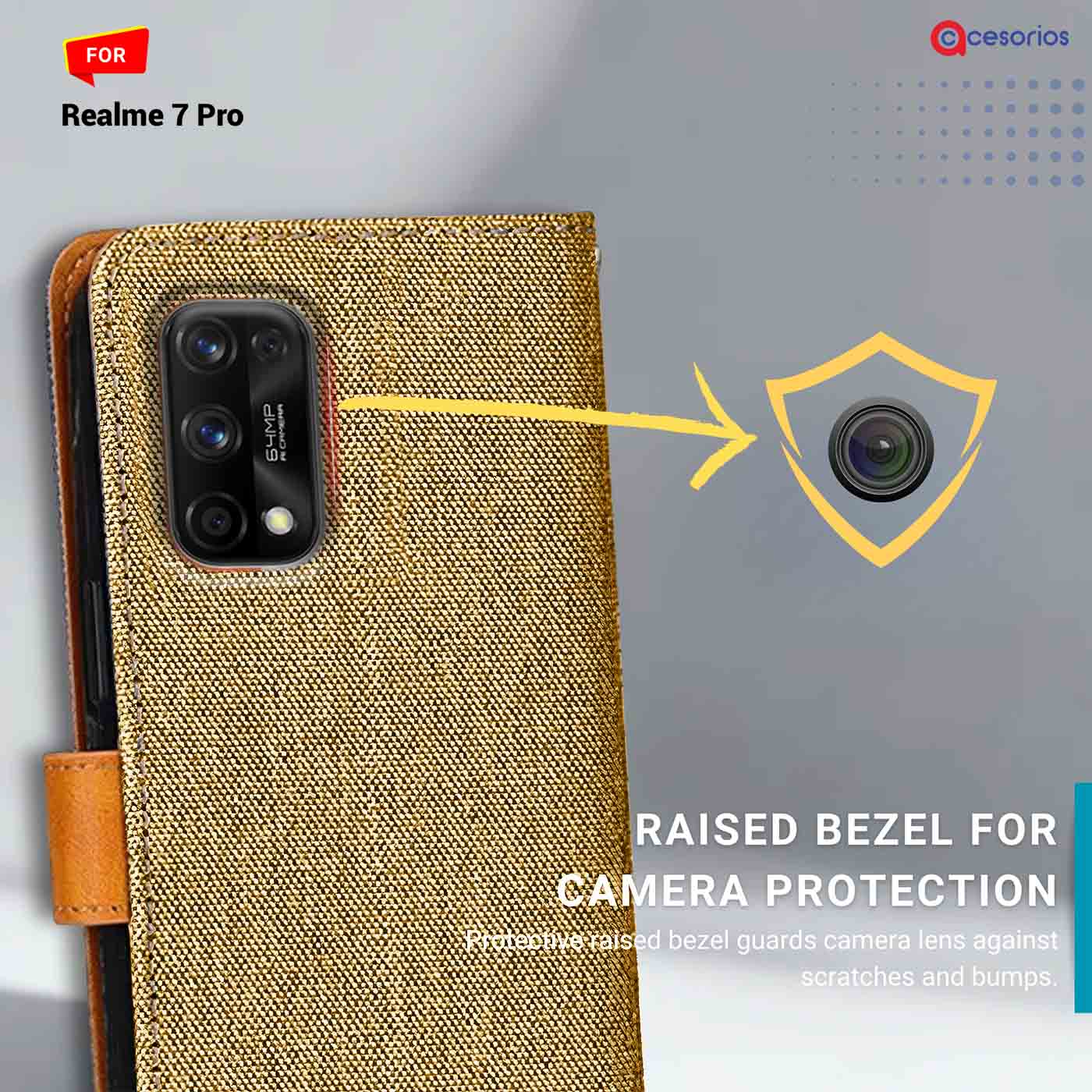 Accesorios Realme 7 Pro denim flip cover – Light Brown – Image 2 #color_light b