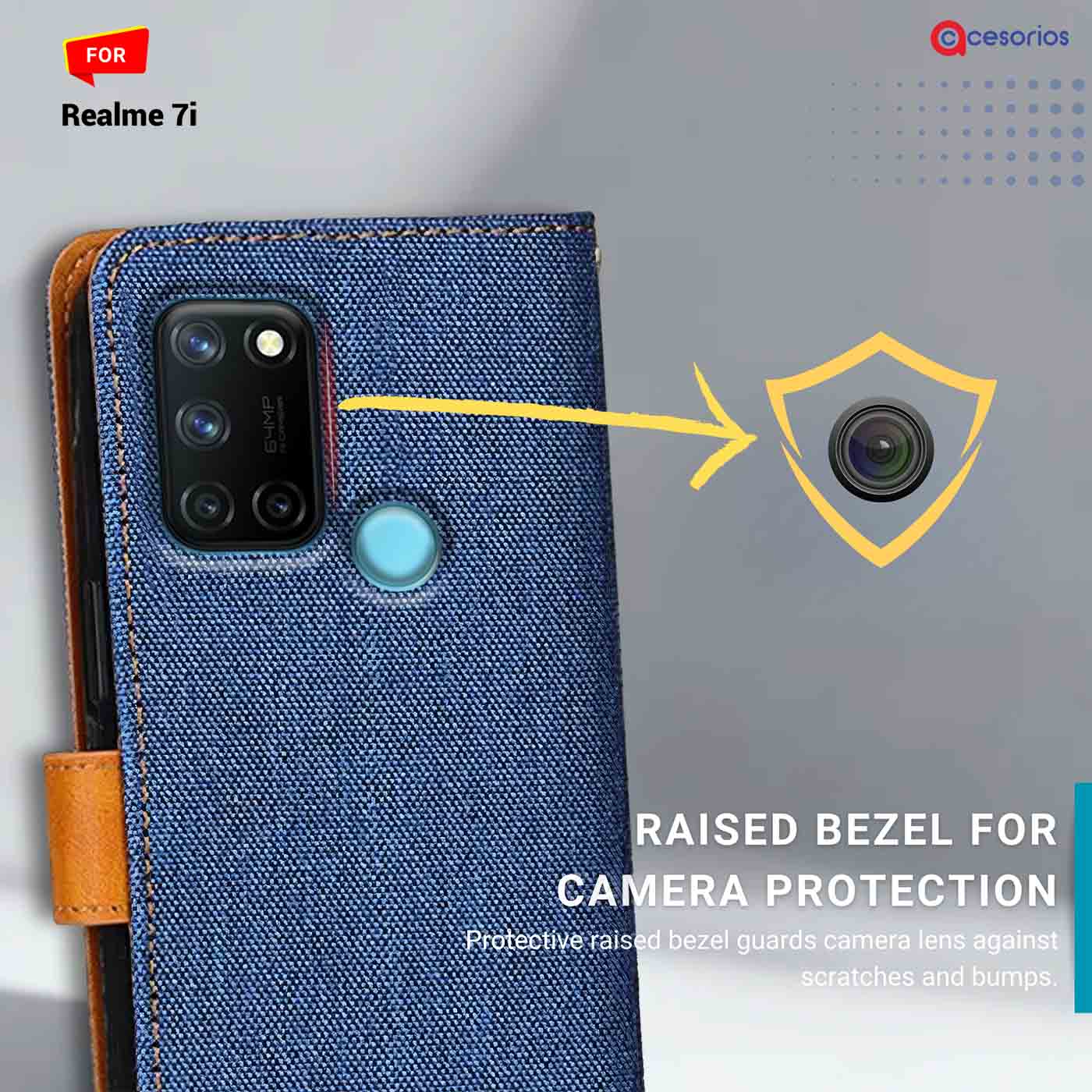 Accesorios Realme 7I denim flip cover – Blue – Image 2 #color_