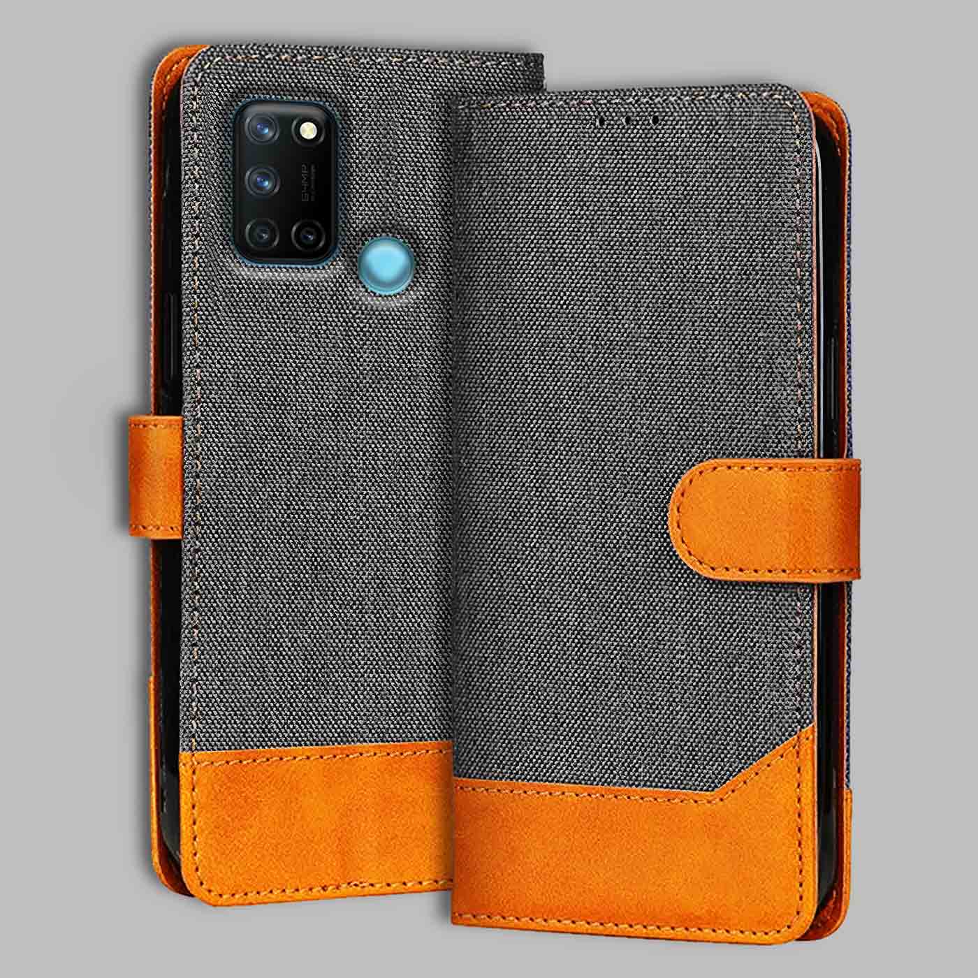 Realme 7I flip cover in Grey — front view by Accesorios