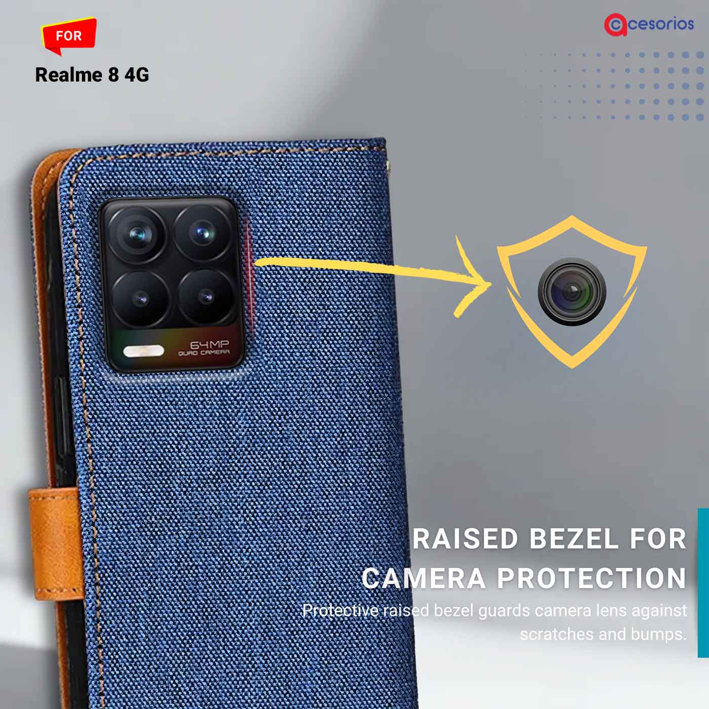 Denim & Leather back panel — Realme 8 4G in Blue mobile case