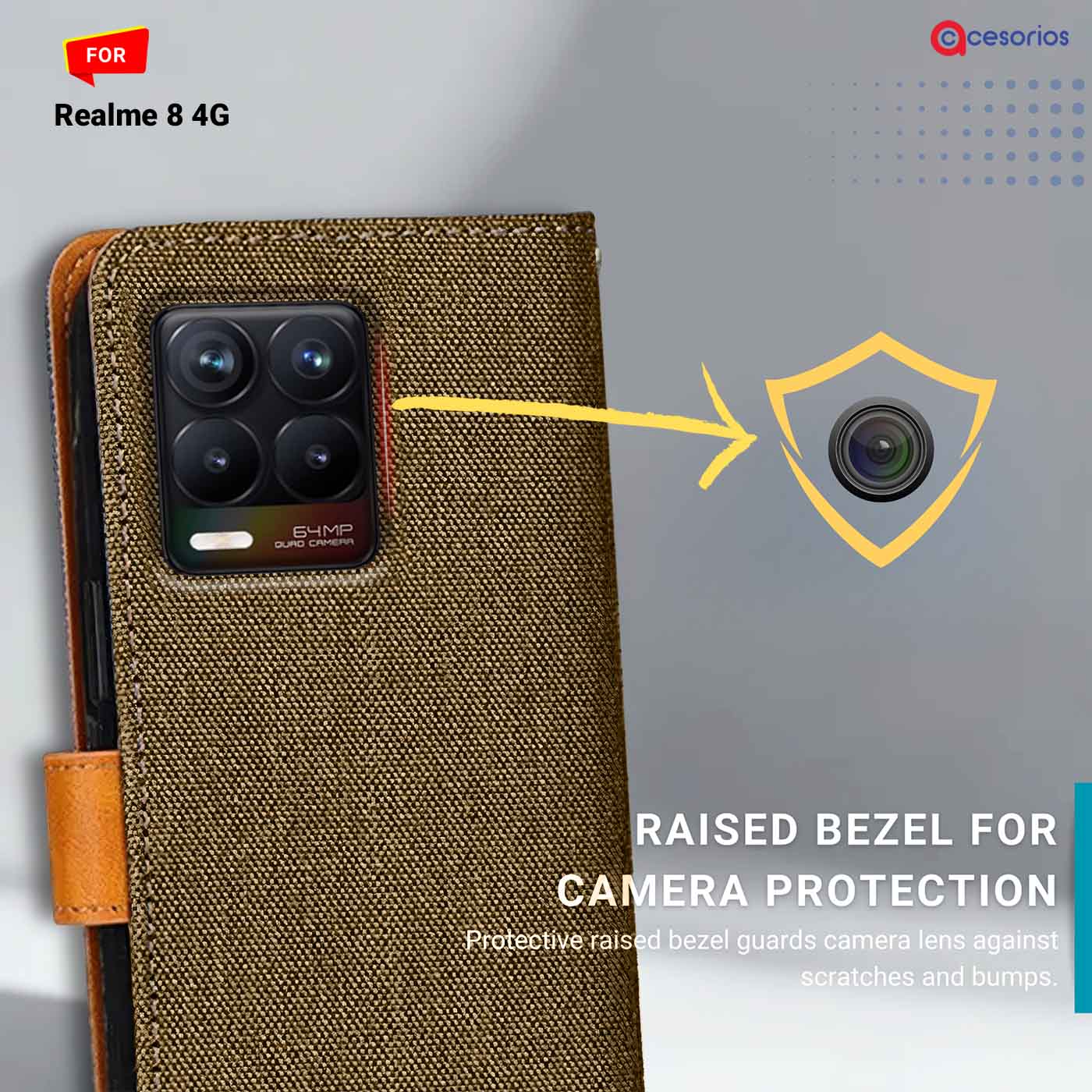 Denim & Leather back panel — Realme 8 4G in Dark Brown mobile case