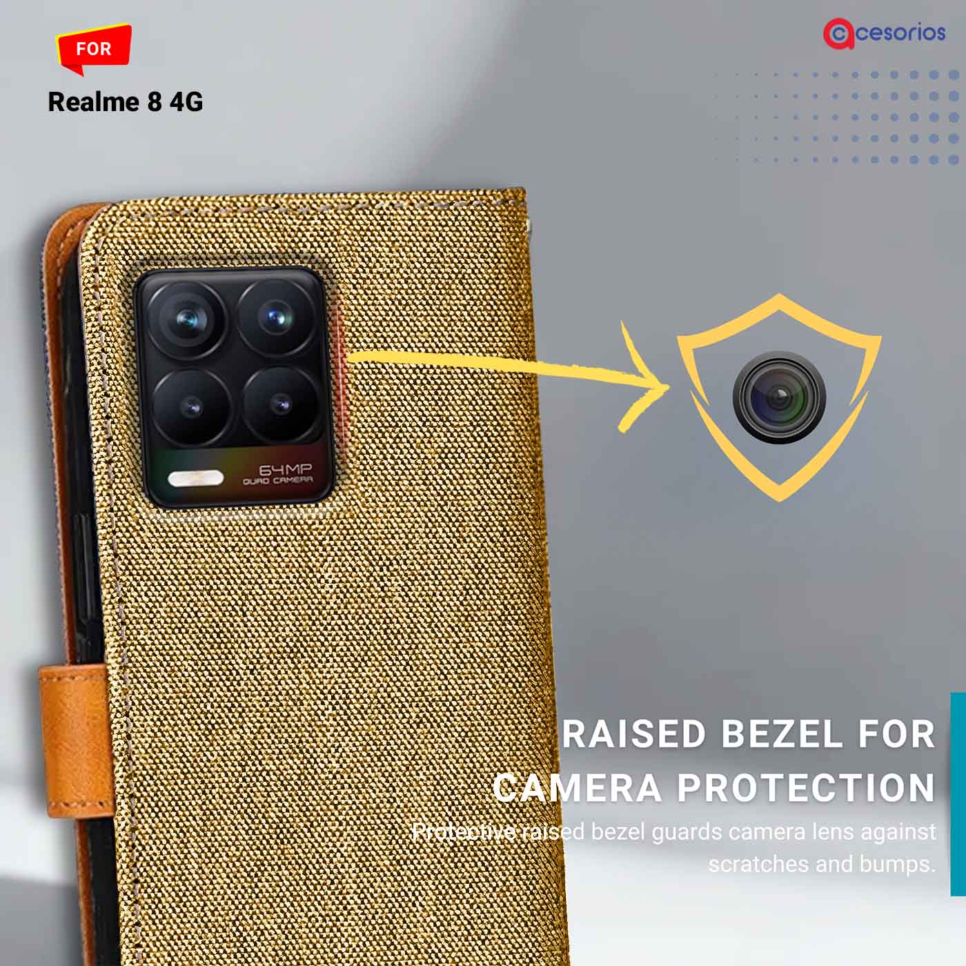 Accesorios Realme 8 4G denim flip cover – Light Brown – Image 2 #color_light b