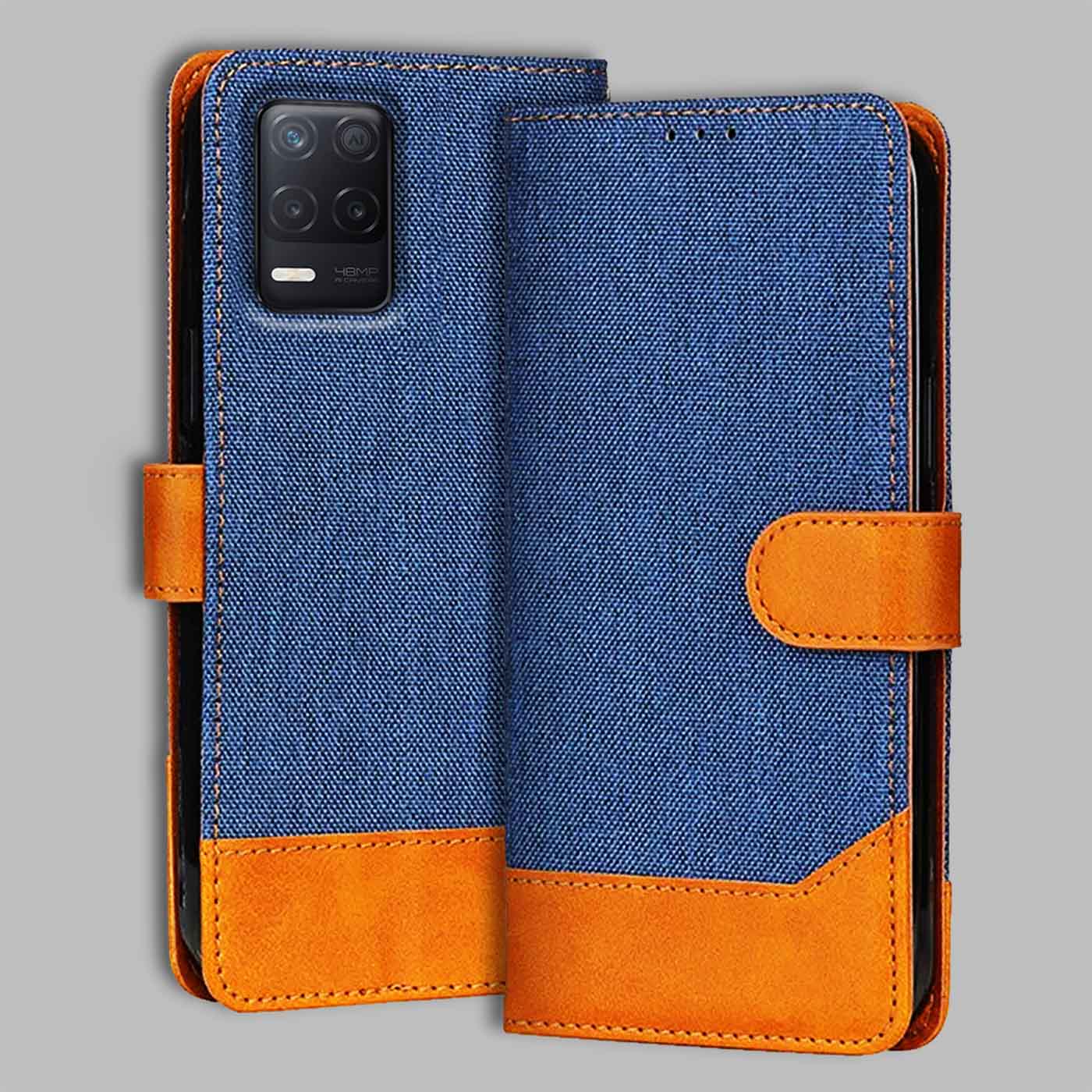 Realme 8 5G flip cover in Blue — front view by Accesorios