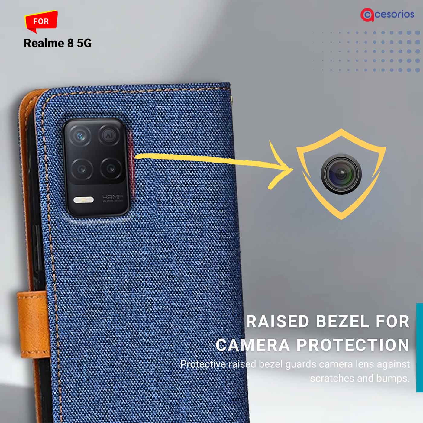 Denim & Leather back panel — Realme 8 5G in Blue mobile case