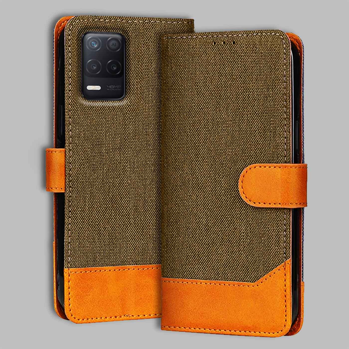 Realme 8 5G flip cover in Dark Brown — front view by Accesorios
