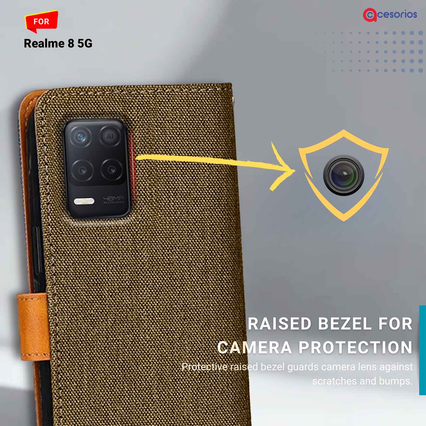 Denim & Leather back panel — Realme 8 5G in Dark Brown mobile case