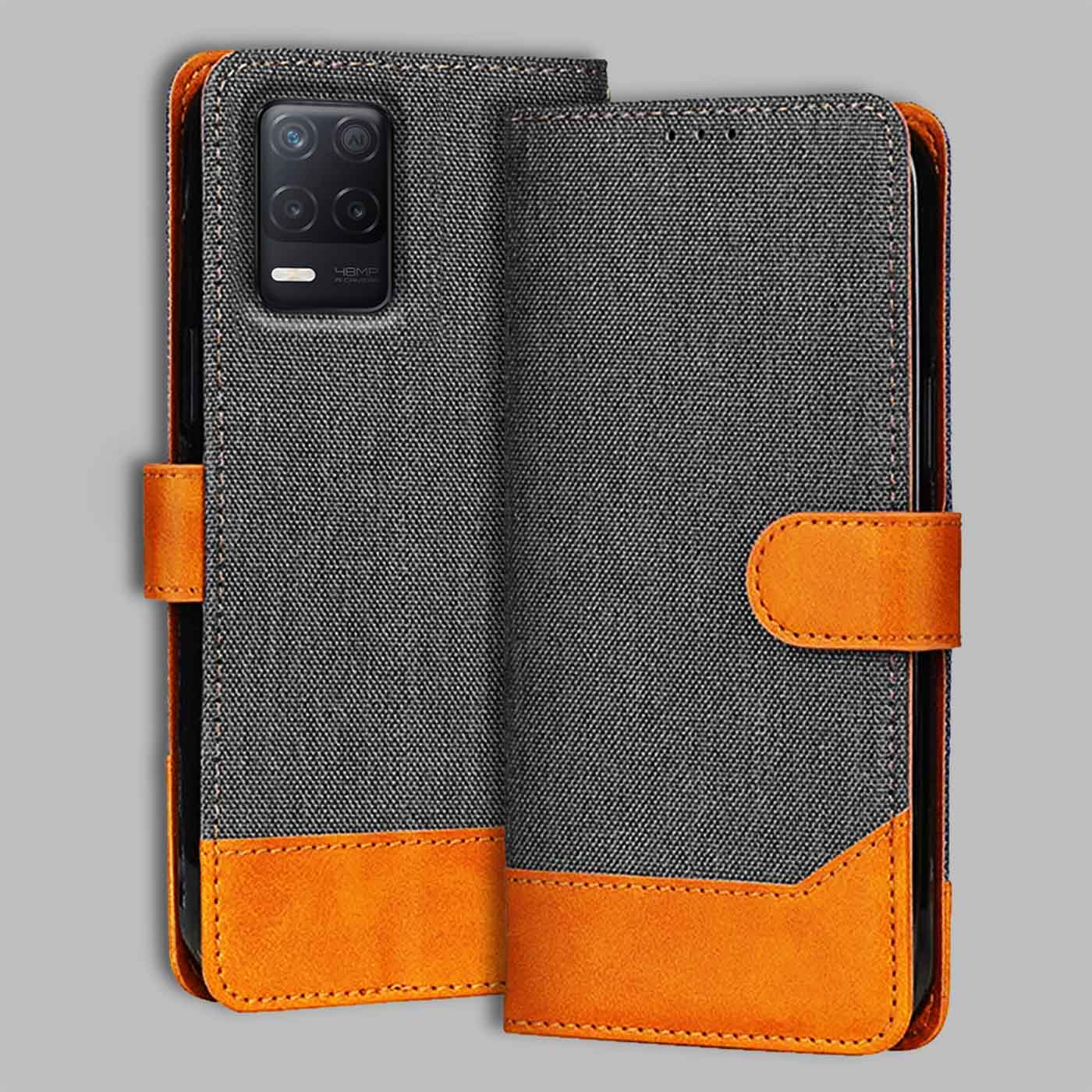 Realme 8 5G flip cover in Grey — front view by Accesorios