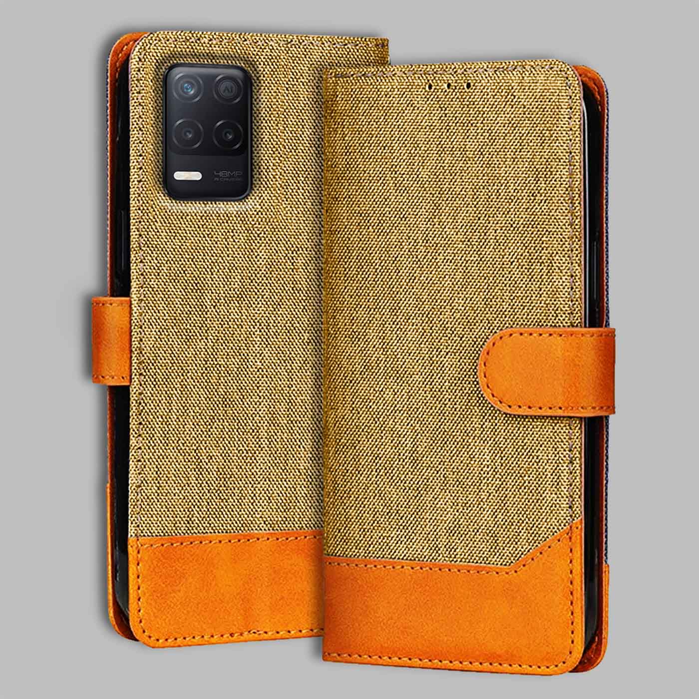 Realme 8 5G flip cover in Light Brown — front view by Accesorios
