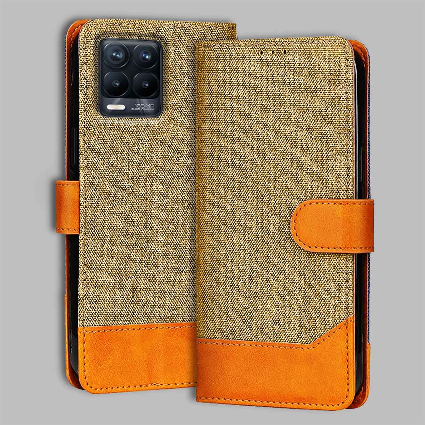 Accesorios Realme 8 Pro denim flip cover – Light Brown – Image 1 #color_light b