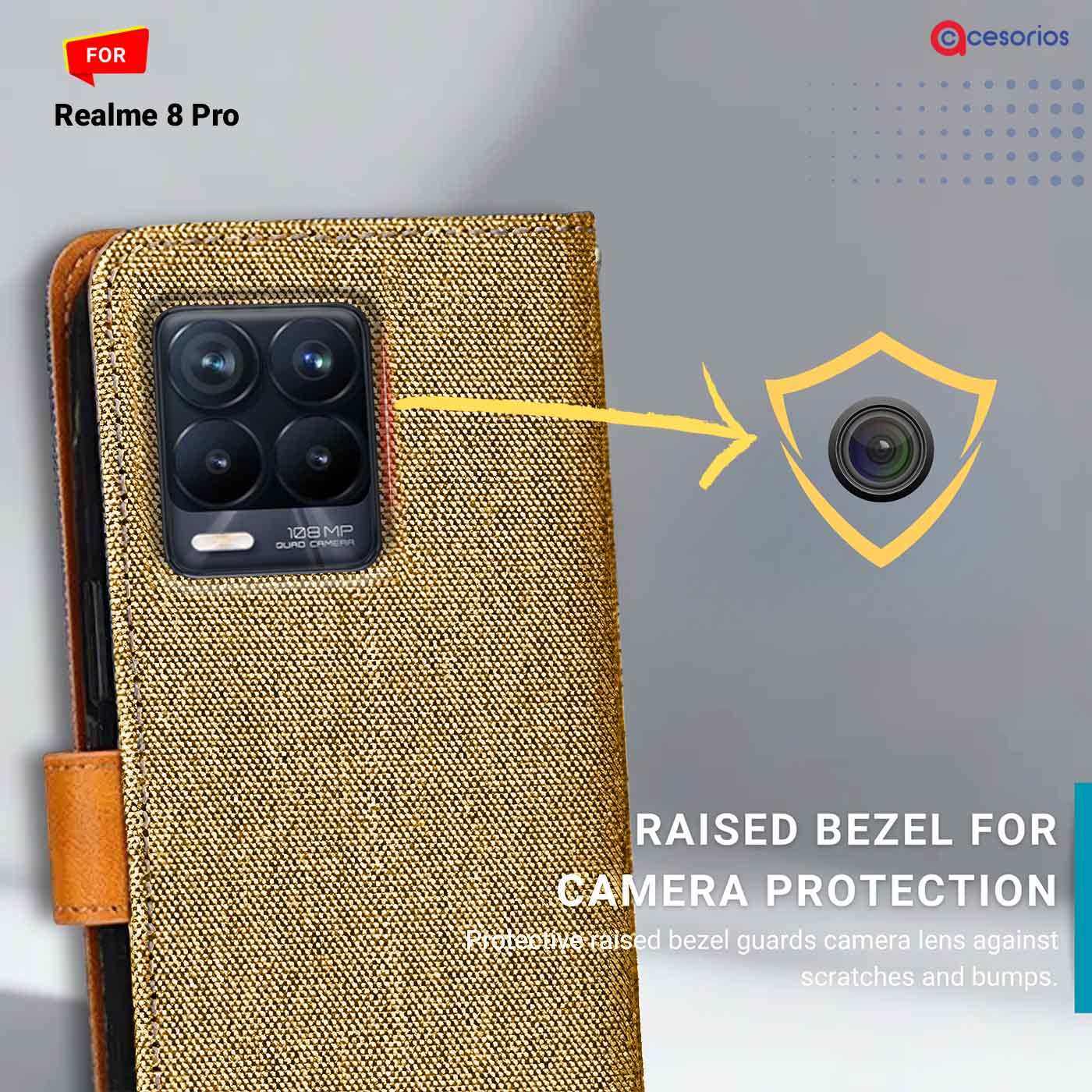 Accesorios Realme 8 Pro denim flip cover – Light Brown – Image 2 #color_light b