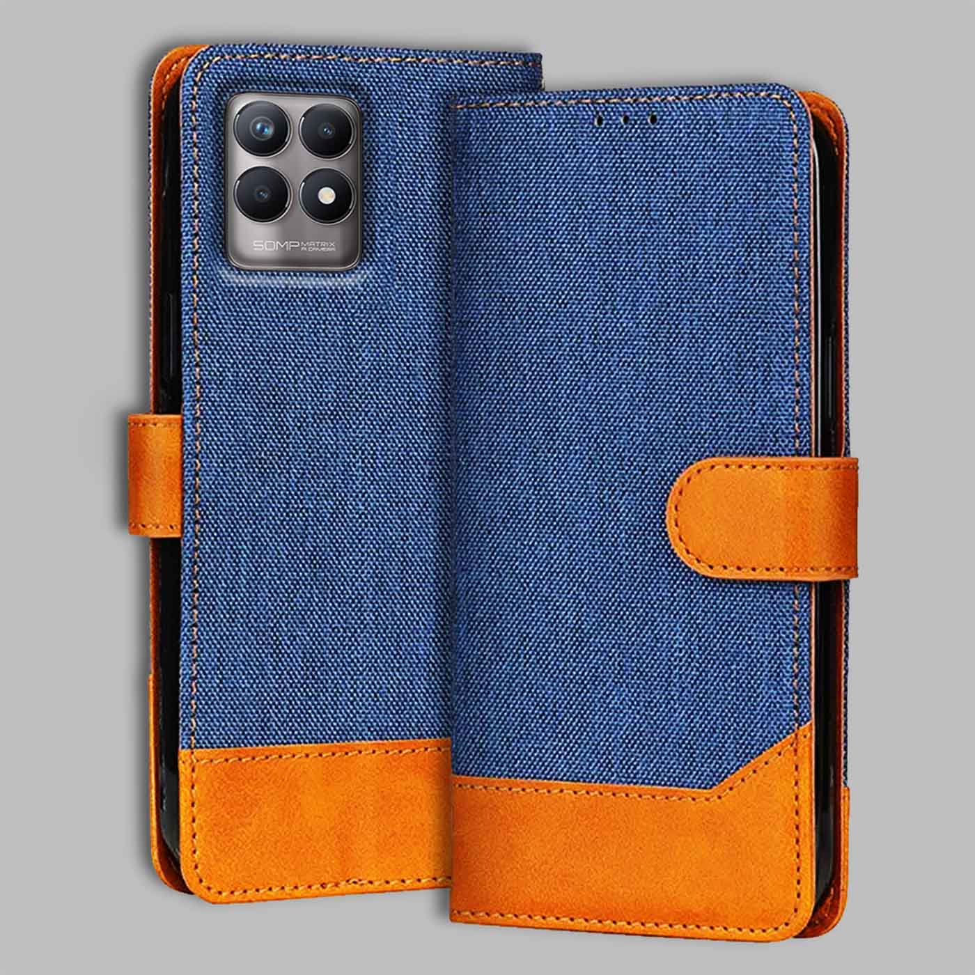 Realme 8I flip cover in Blue — front view by Accesorios