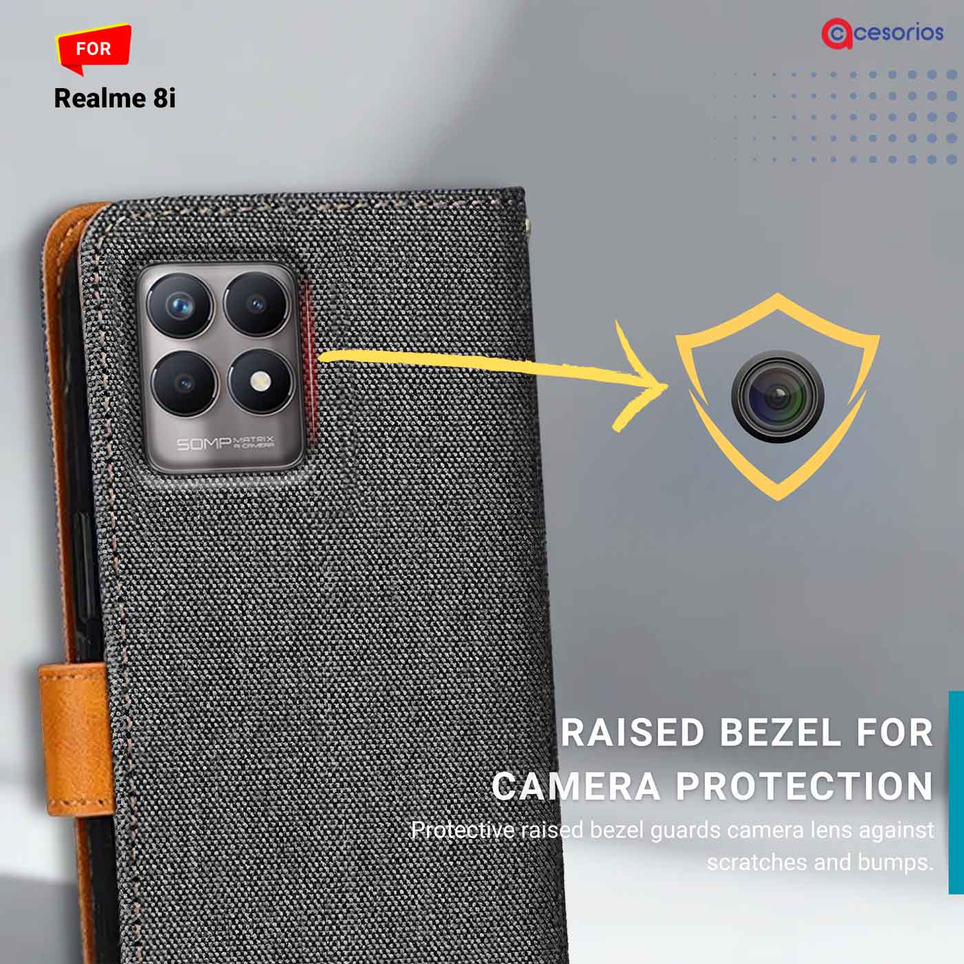 Accesorios Realme 8I denim flip cover – Grey – Image 2 #color_