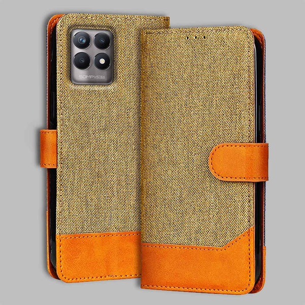Realme 8I Flip Cover — Denim, Camel Beige after a year of daily use