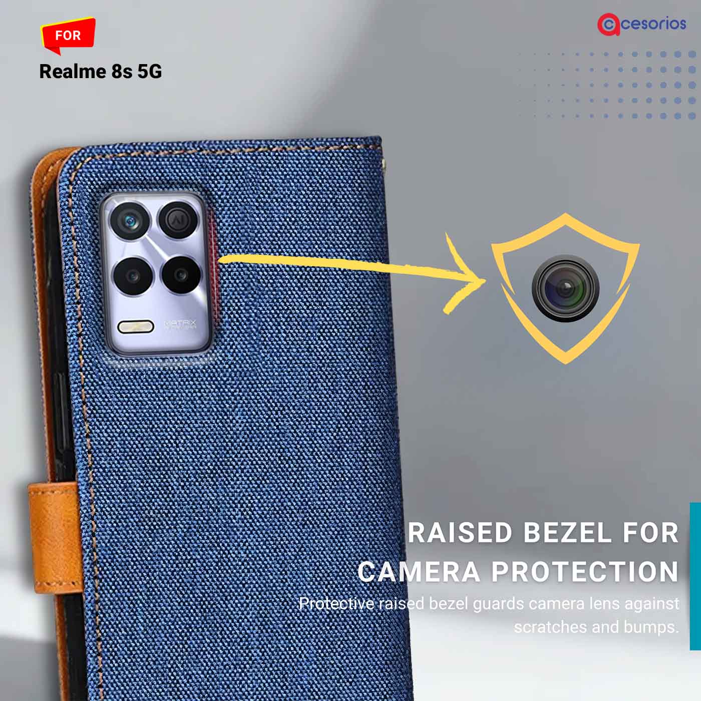 Denim & Leather back panel — Realme 8S 5G in Blue mobile case