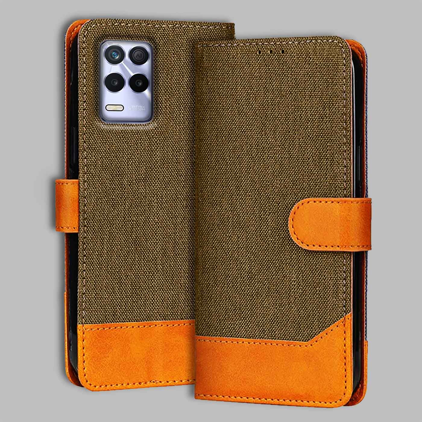 Accesorios Realme 8S 5G denim flip cover – Dark Brown – Image 1 #color_dark b