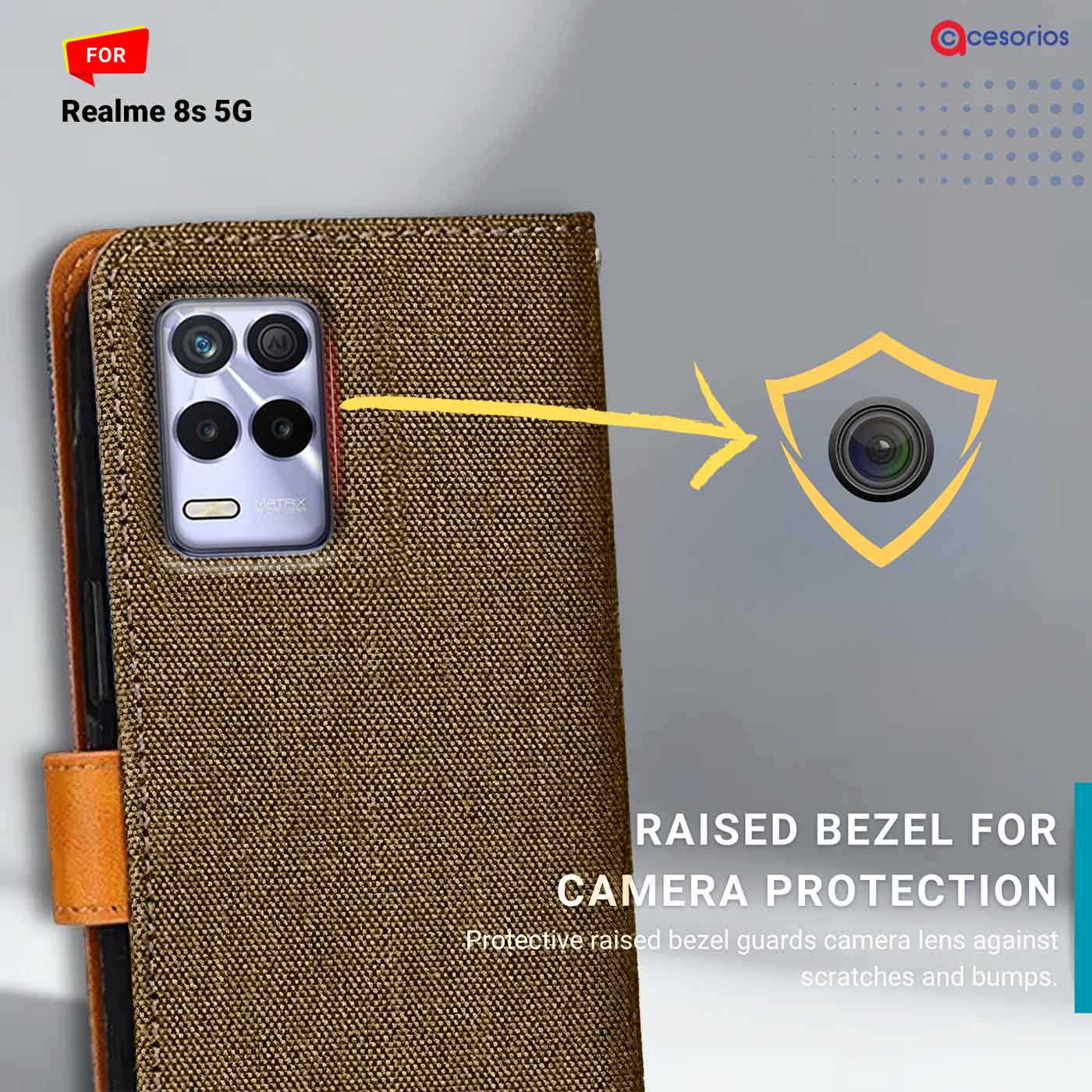 Accesorios Realme 8S 5G denim flip cover – Dark Brown – Image 2 #color_dark b