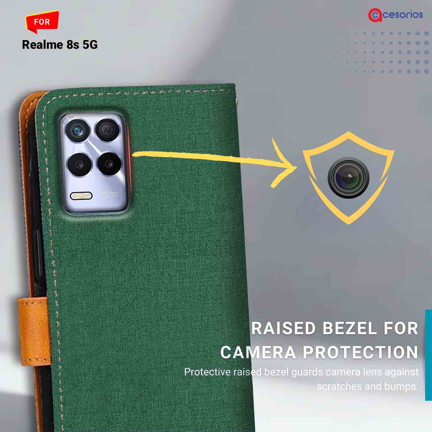 Accesorios Realme 8S 5G denim flip cover – Green – Image 2 #color_g