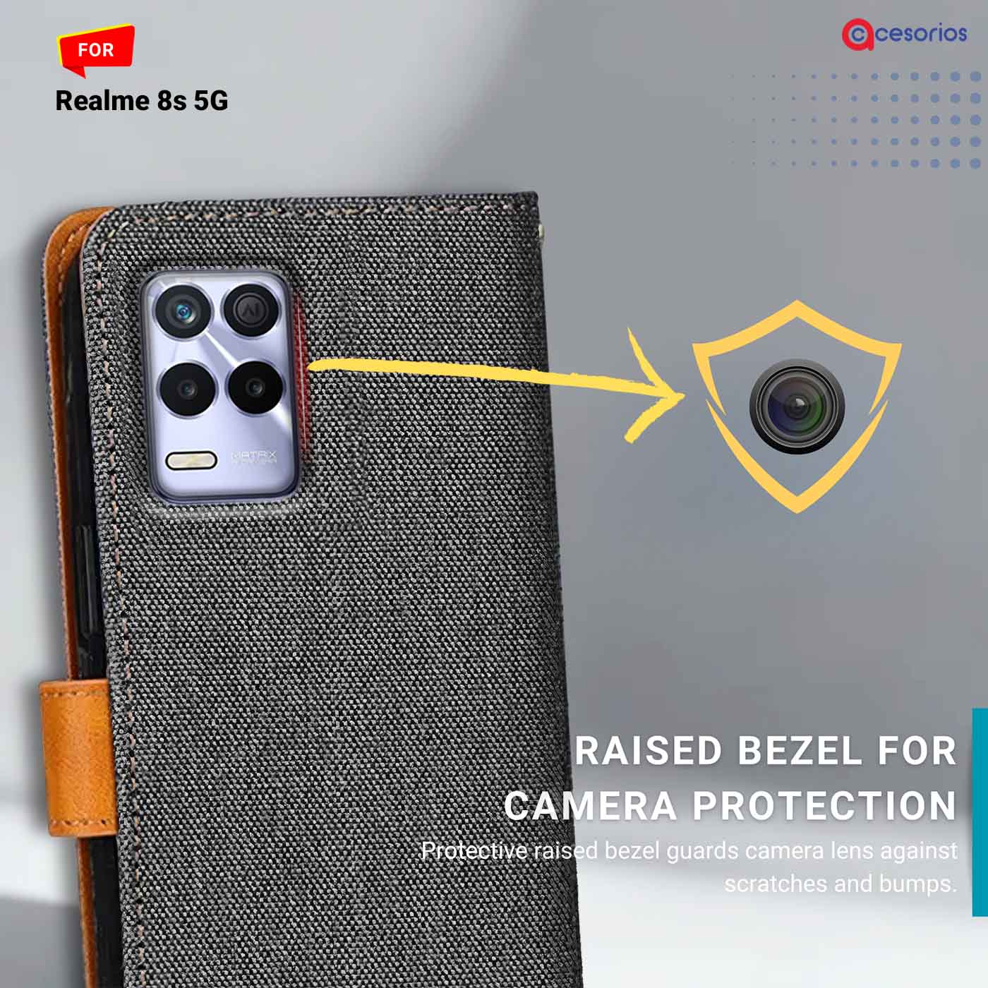 Accesorios Realme 8S 5G denim flip cover – Grey – Image 2 #color_