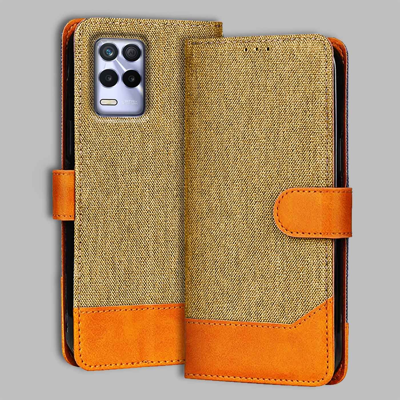 Realme 8S 5G flip cover in Light Brown — front view by Accesorios