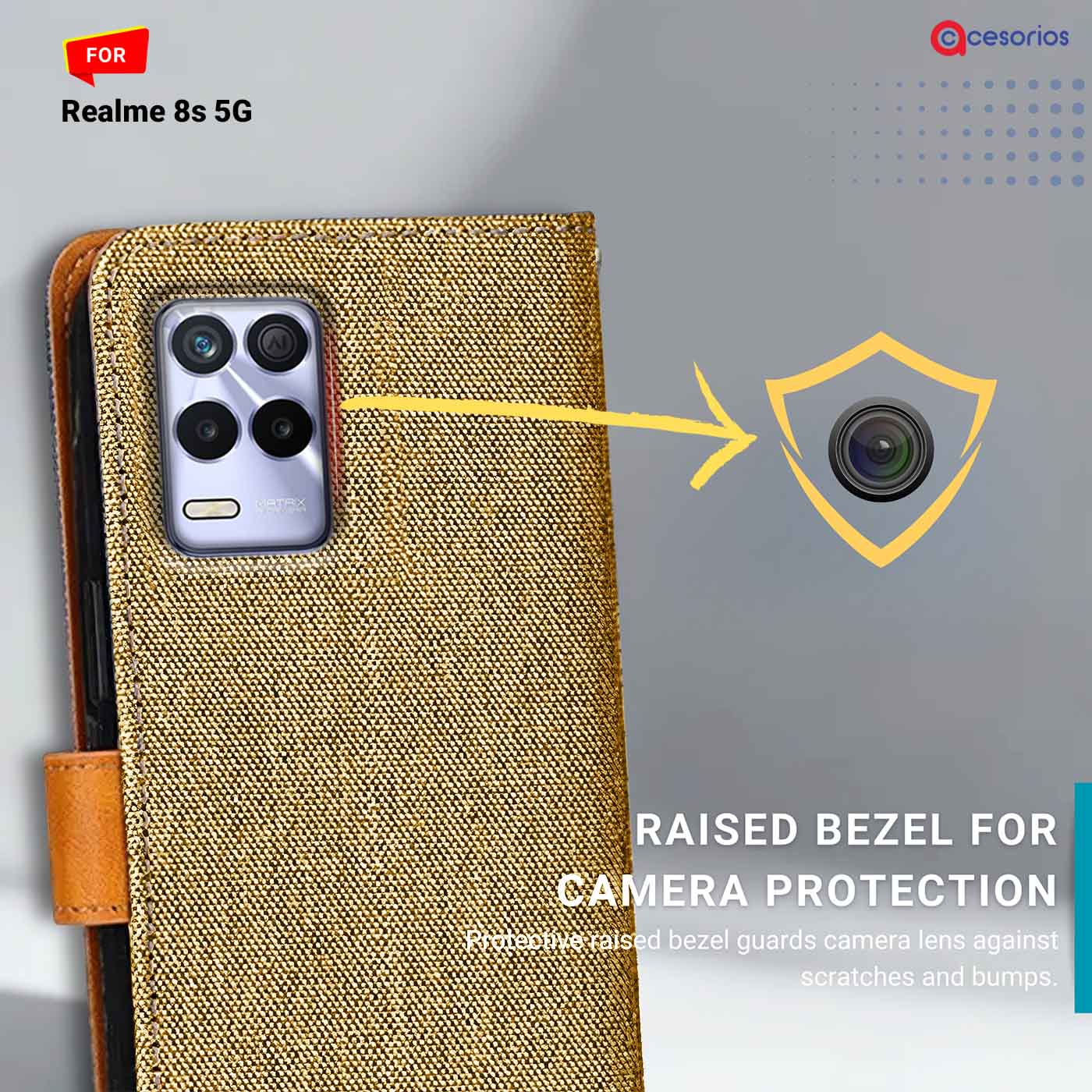 Accesorios Realme 8S 5G denim flip cover – Light Brown – Image 2 #color_light b