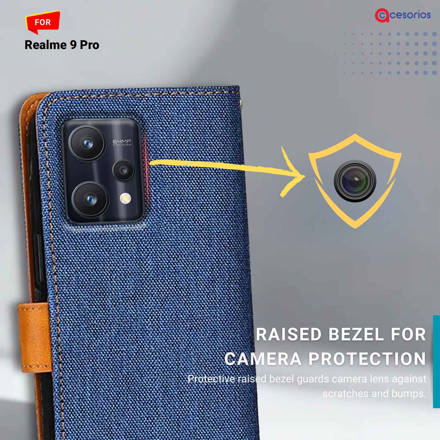 Denim & Leather back panel — Realme 9 Pro in Blue mobile case