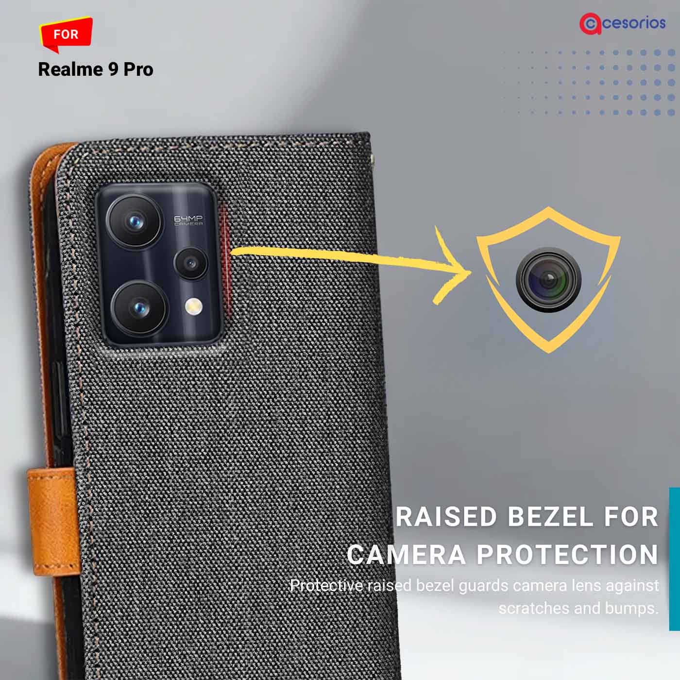 Accesorios Realme 9 Pro denim flip cover – Grey – Image 2 #color_