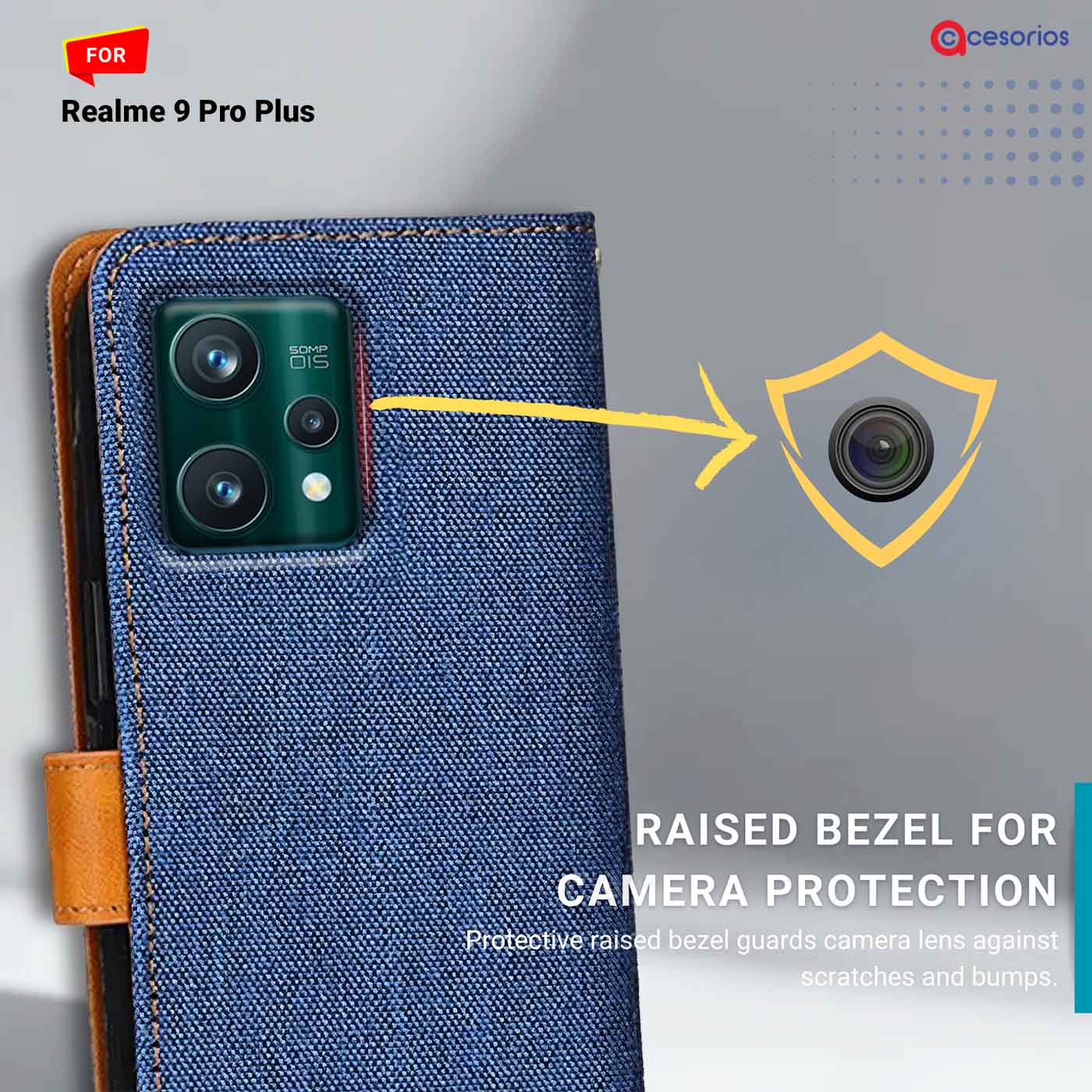 Accesorios Realme 9 Pro Plus denim flip cover – Blue – Image 2 #color_