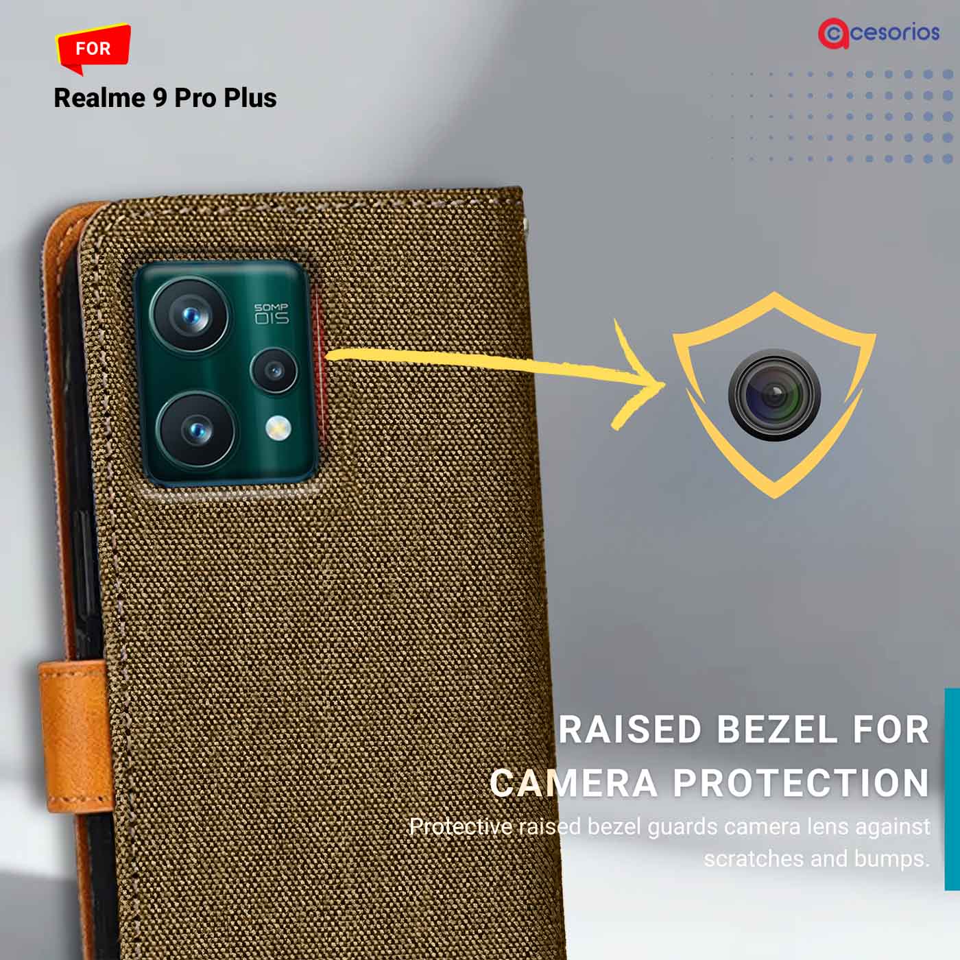 Accesorios Realme 9 Pro Plus denim flip cover – Dark Brown – Image 2 #color_dark b