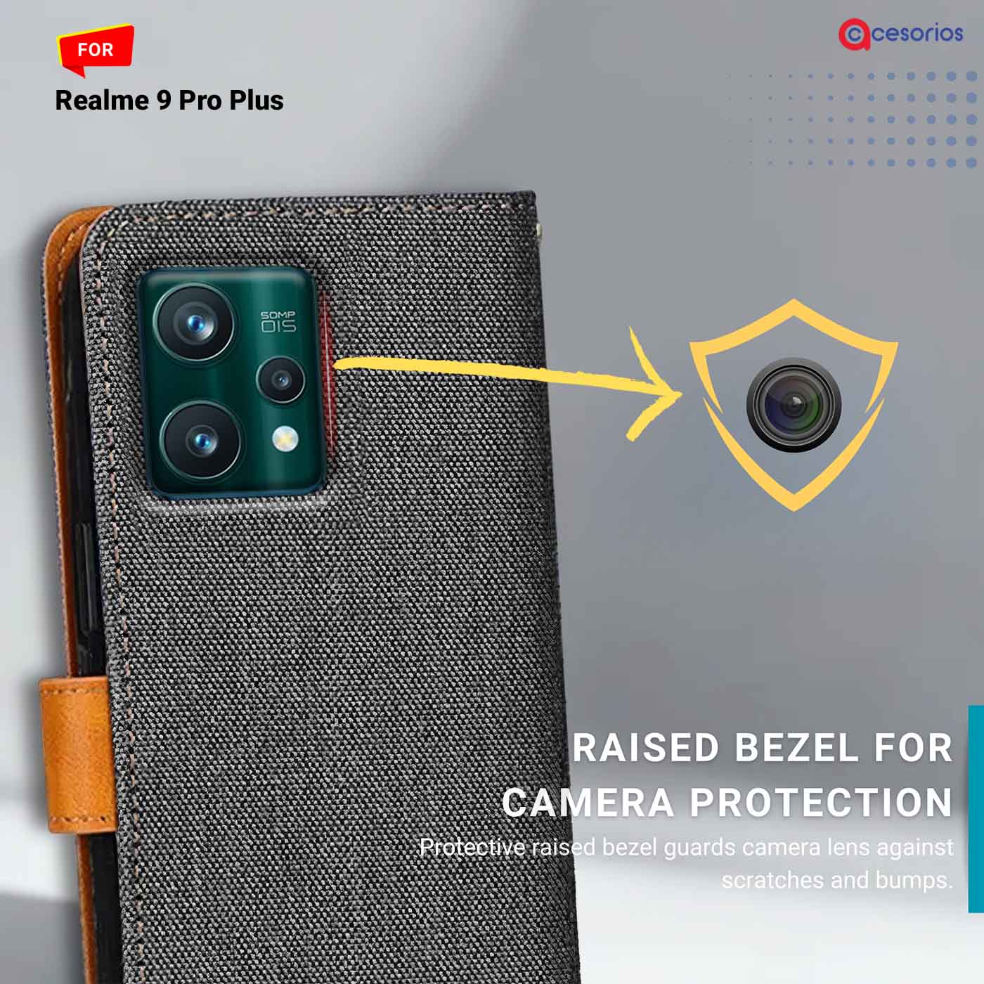 Accesorios Realme 9 Pro Plus denim flip cover – Grey – Image 2 #color_