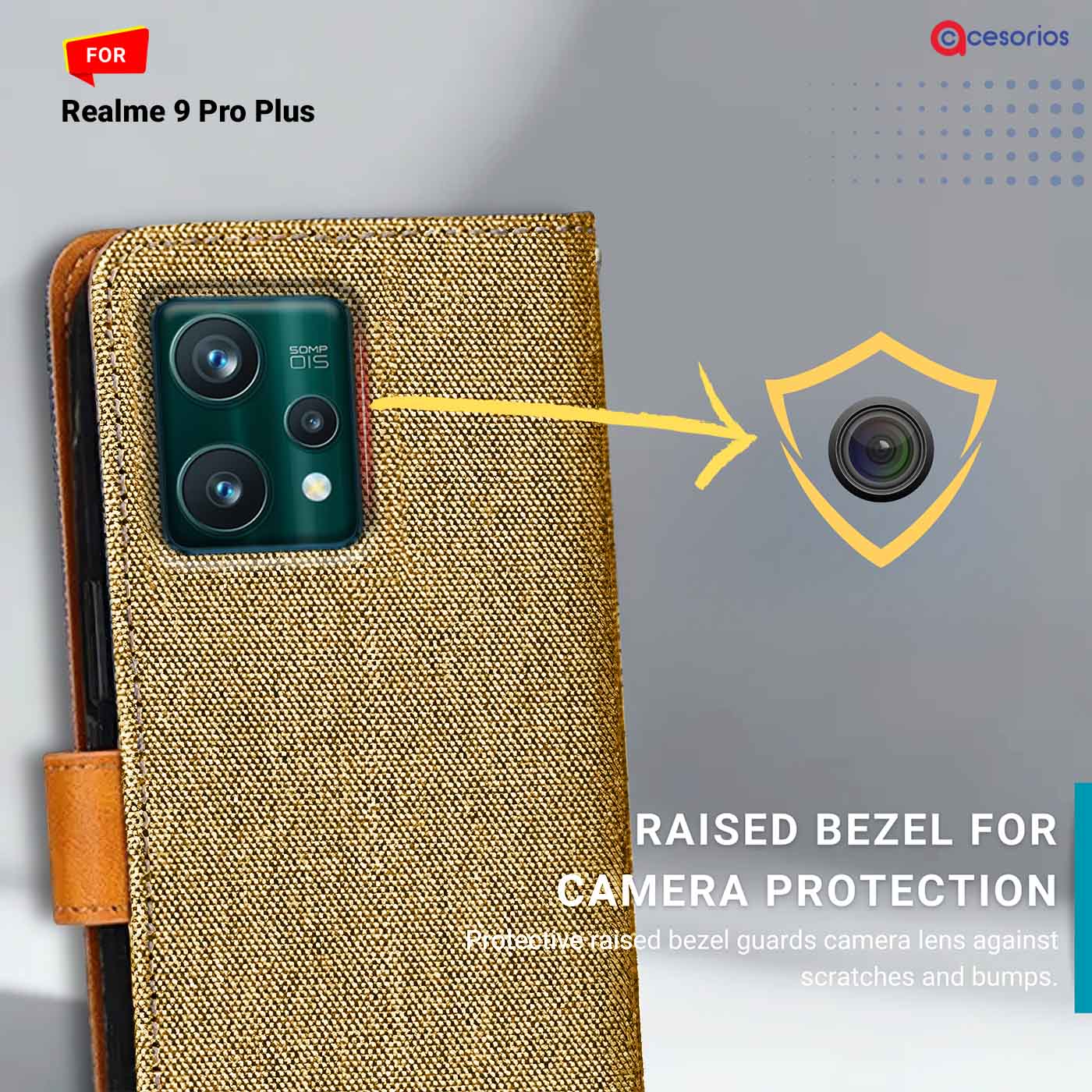 Accesorios Realme 9 Pro Plus denim flip cover – Light Brown – Image 2 #color_light b