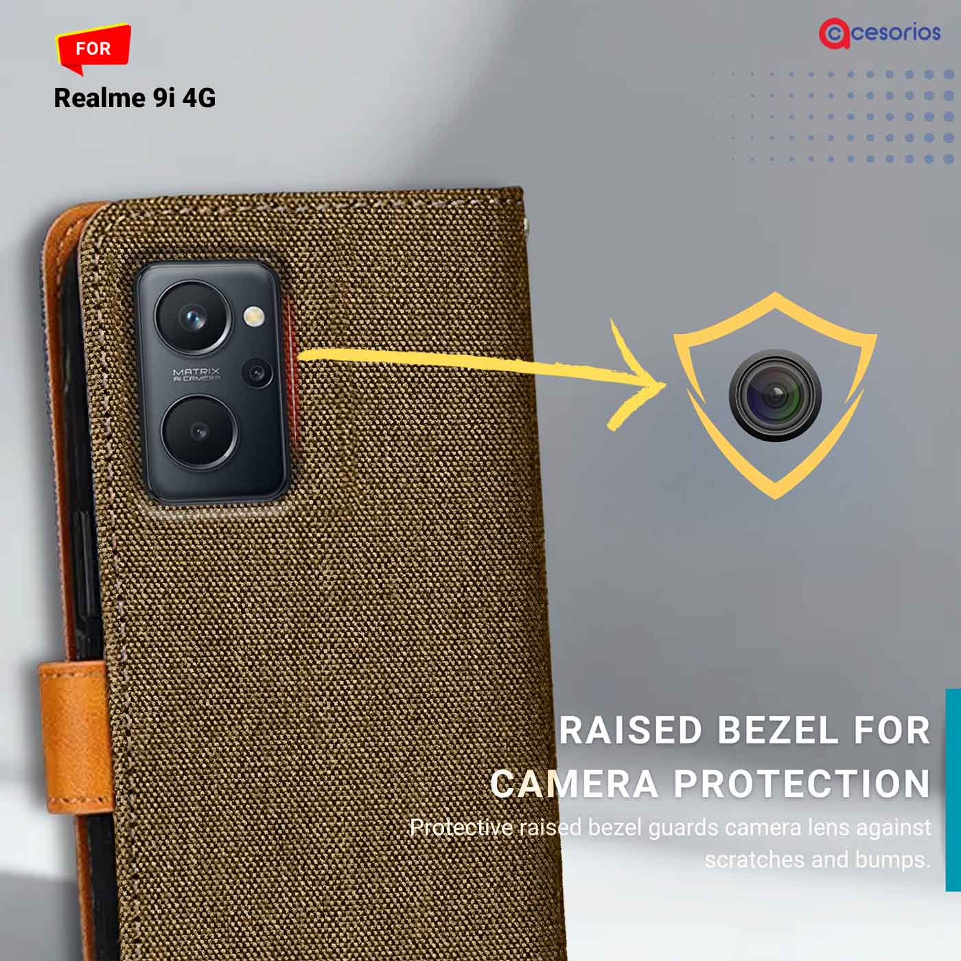 Denim & Leather back panel — Realme 9I 4G in Dark Brown mobile case
