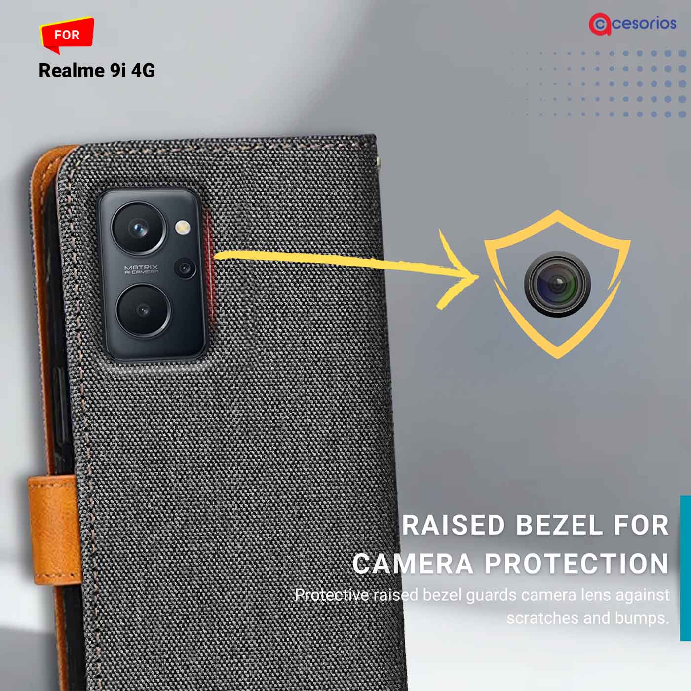 Accesorios Realme 9I 4G denim flip cover – Grey – Image 2 #color_