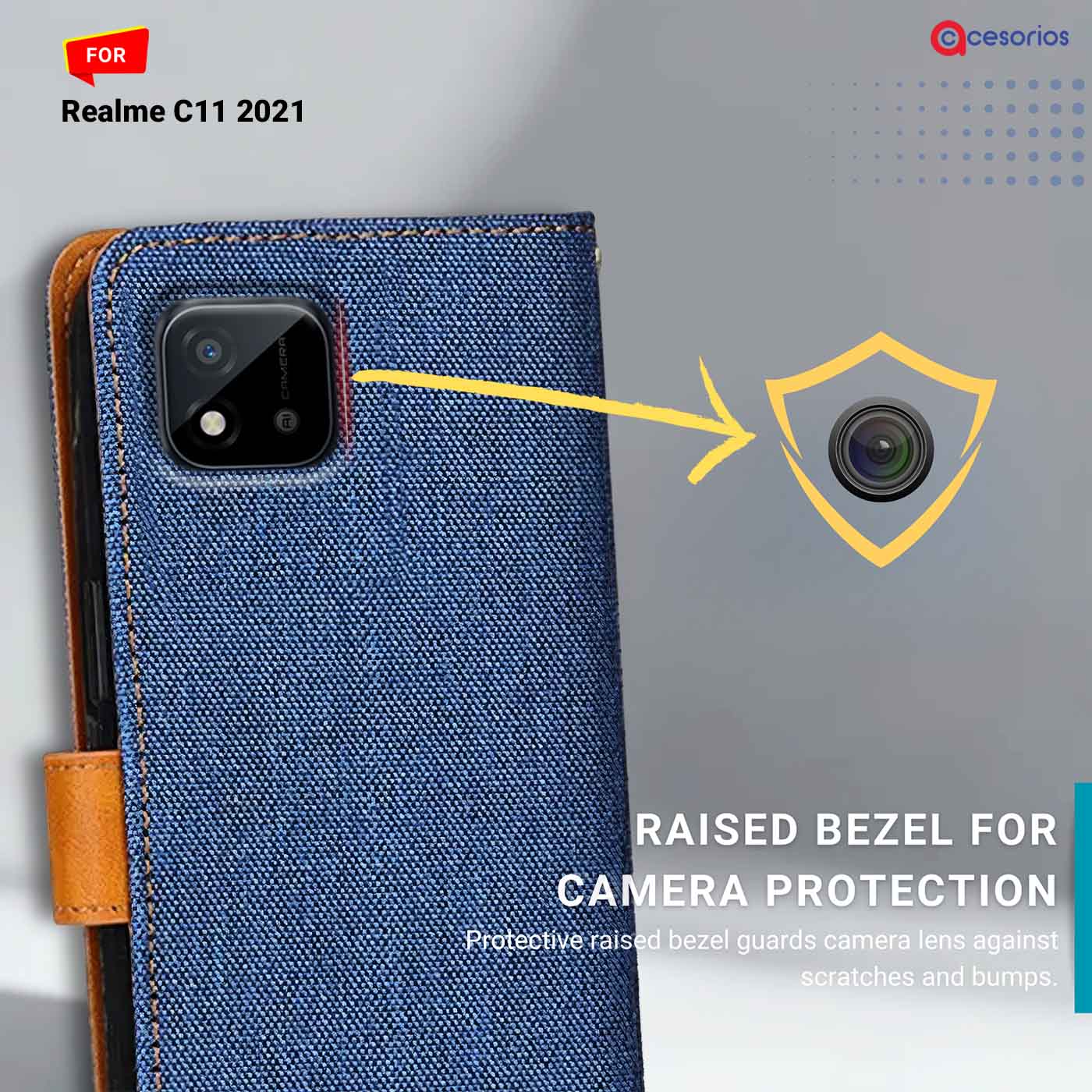 Denim & Leather back panel — Realme C11 2021 in Blue mobile case