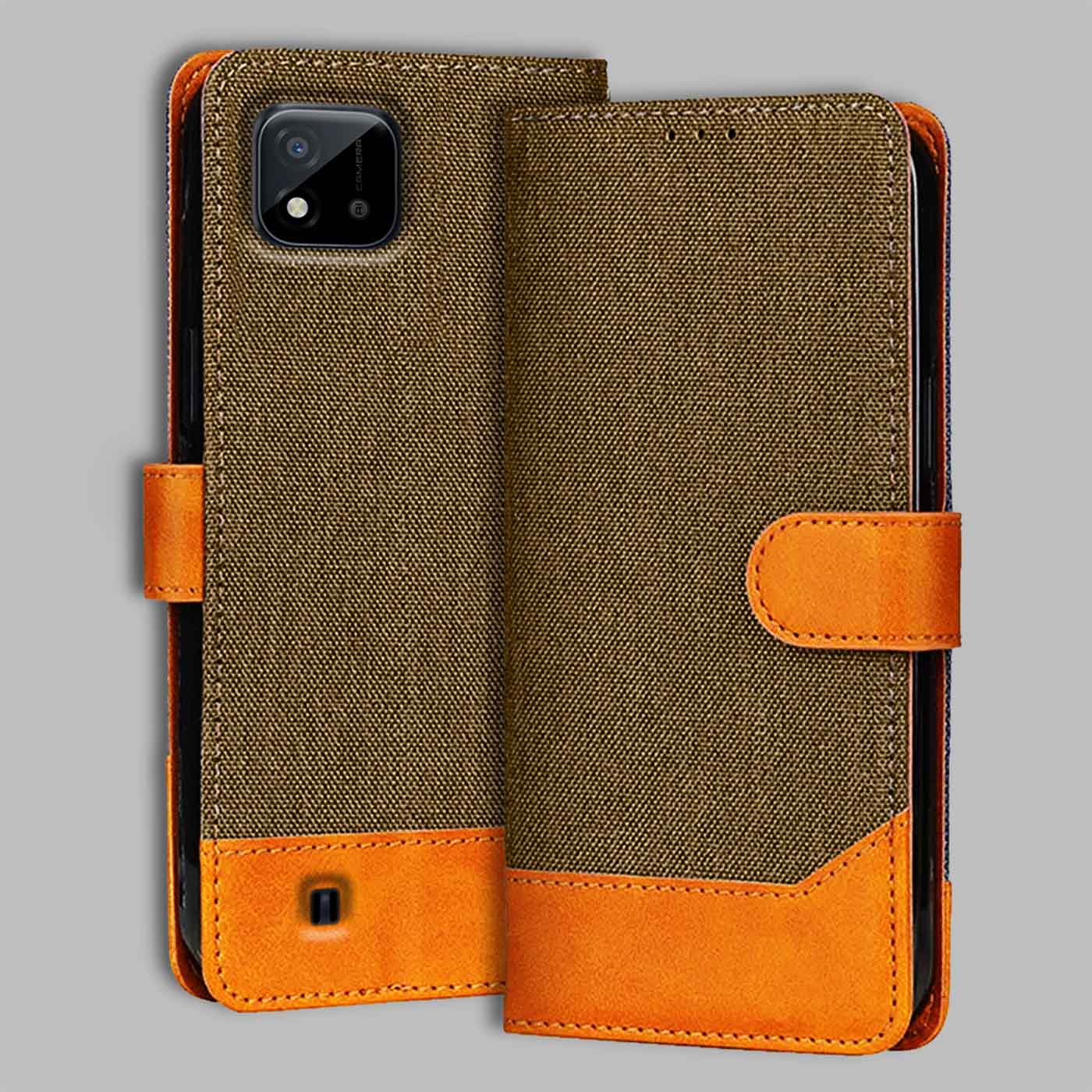 Realme C11 2021 flip cover in Dark Brown — front view by Accesorios